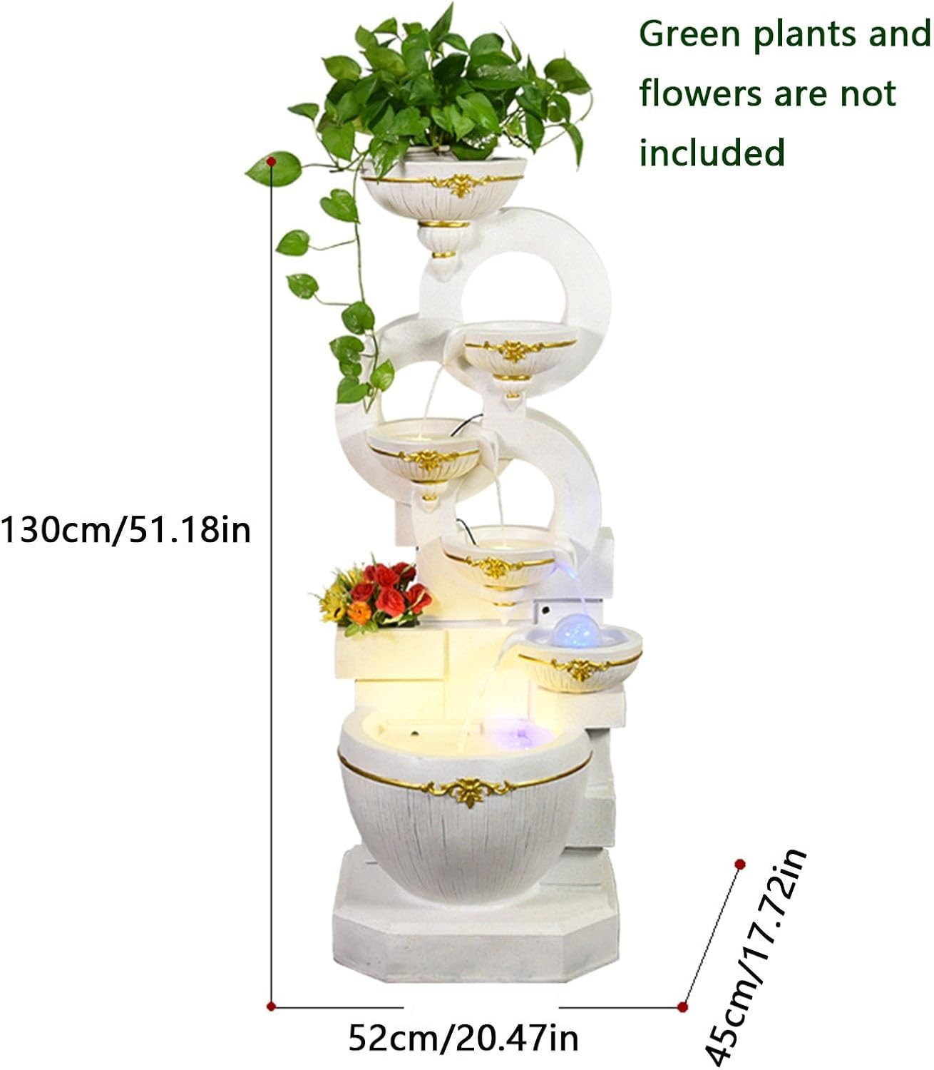 Outdoor Fountain Outdoor Water Fountains Decor Resin Indoor Fountain for Garden, Floor Patio, Deck, Porch, Backyard and Home Art (51.18Inch)(White) - Yellow image number 6