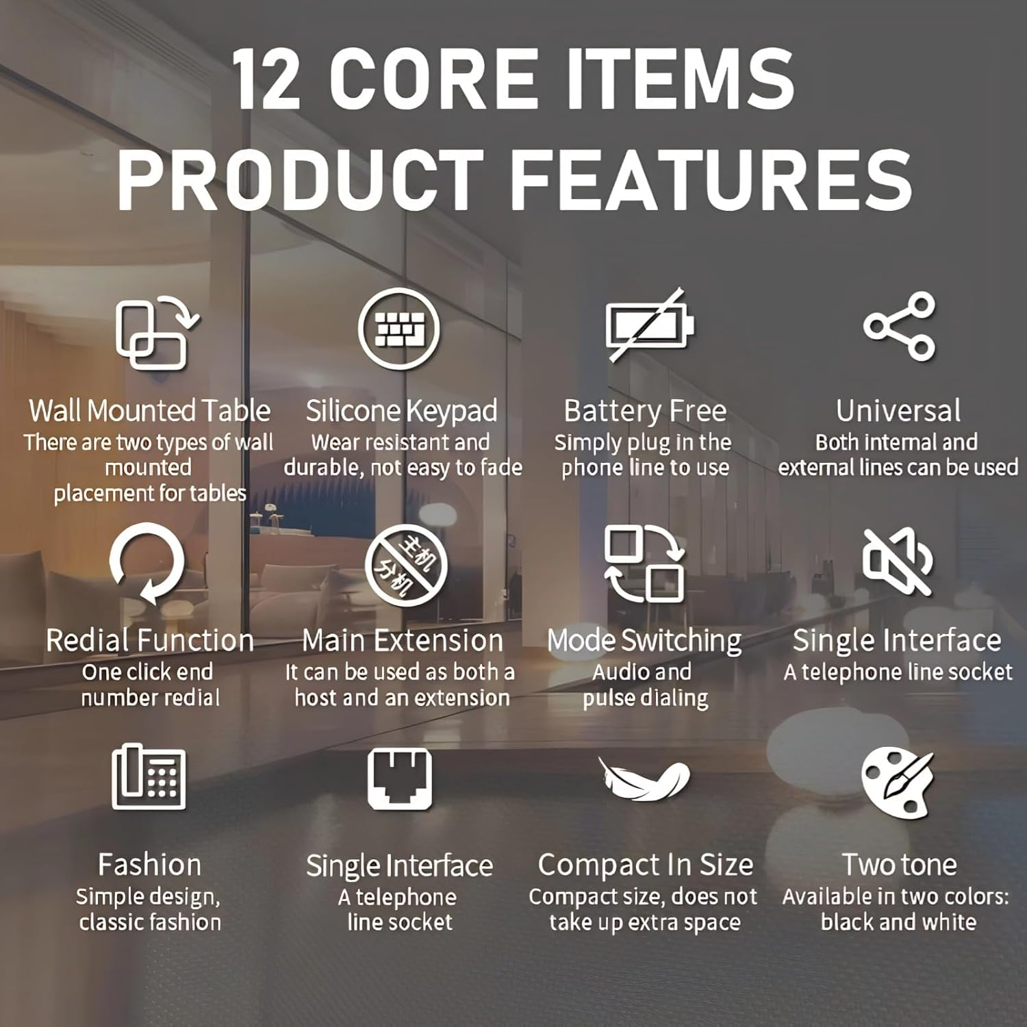 Corded Telephone, Wall Mount Portable Landline Phone Clear Sound Quality Curve Design with 150Cm Cable for Home and Office image number 2