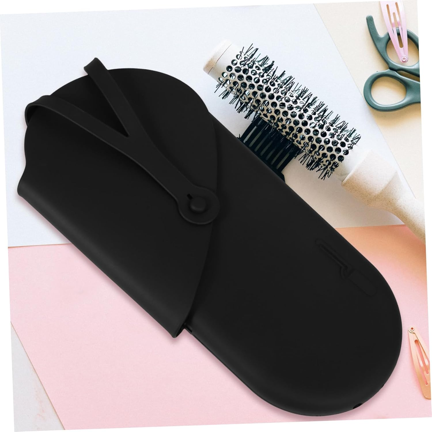 TOVINANNA Hair Dryer Bag Curling Iron Storage Organizer Heat Tool Case Hanging Flat Iron Wand Travel-Friendly Silicone Pouch - Pink image number 7