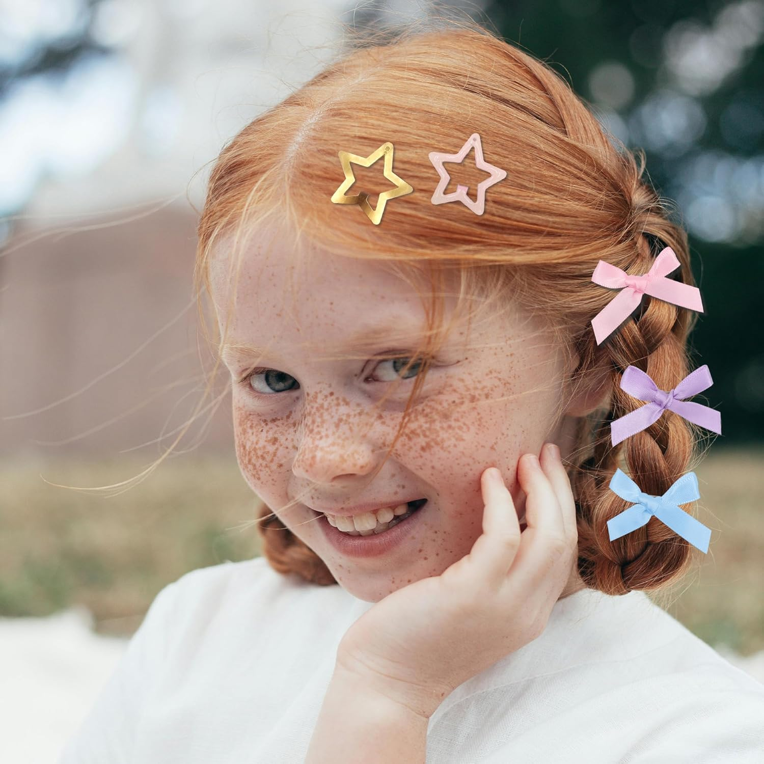 25 PCS Small Hair Bows, 30 PCS No Slip Star Hair Clips, Cute Bow Hair Clips for Women, Metal Star and Satin Bow Barrettes for Hair Decor (Colorful) image number 3