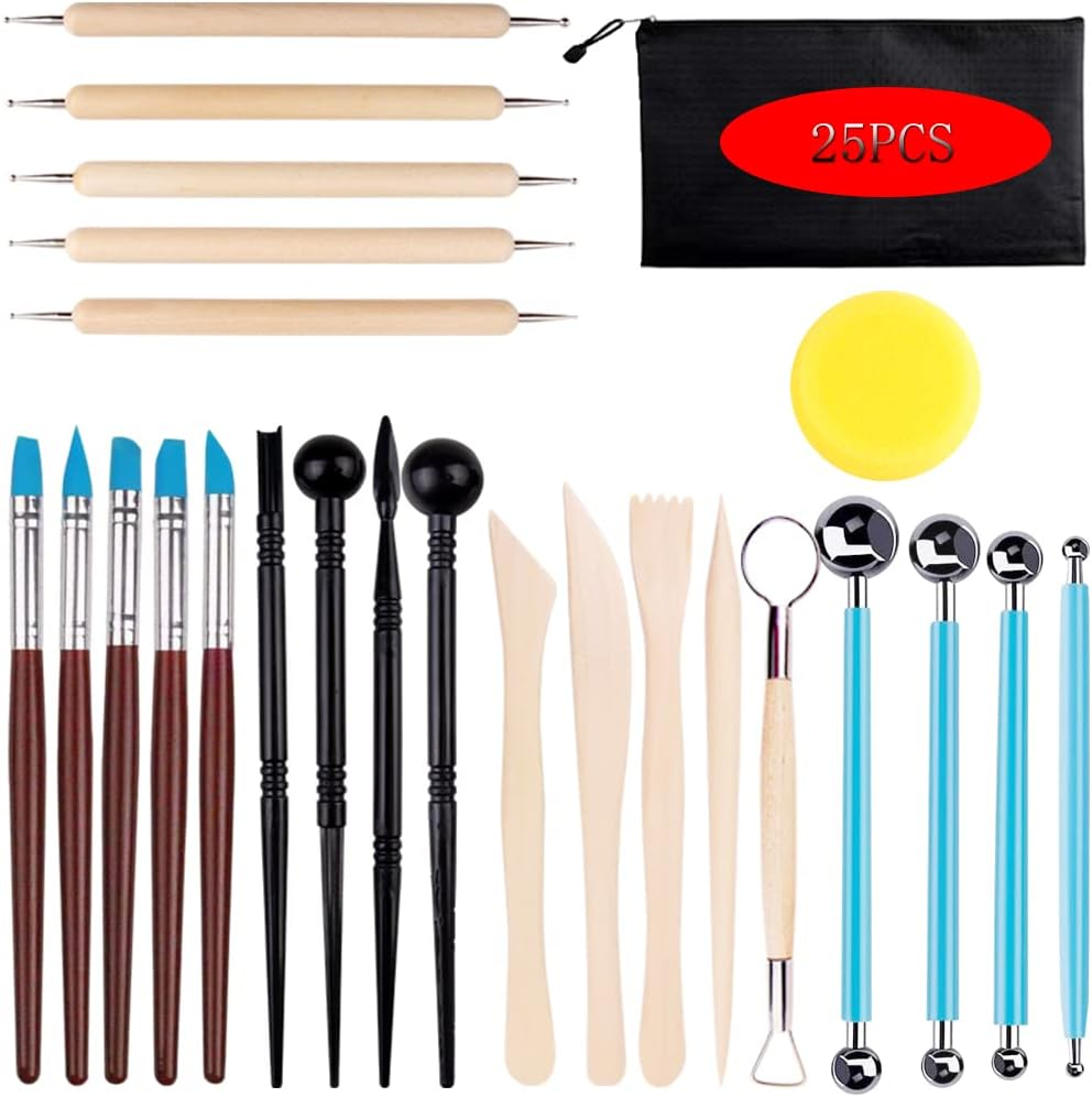 Pottery Clay Sculpting Tools for Polymer, Yagugu 19Pcs Basic Wood Ceramics Carving Tool Supplies Kit Accessories for Kids, Adults and Artists Modeling Shaping Building for Art&Craft