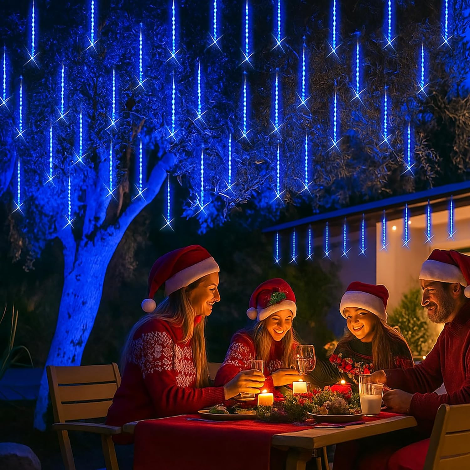 Outdoor Christmas Decorations, Waterproof 20-Tube Meteor Shower Lights for Xmas Wedding Party Decor, Wedding Decorations for Reception, Plug In, White