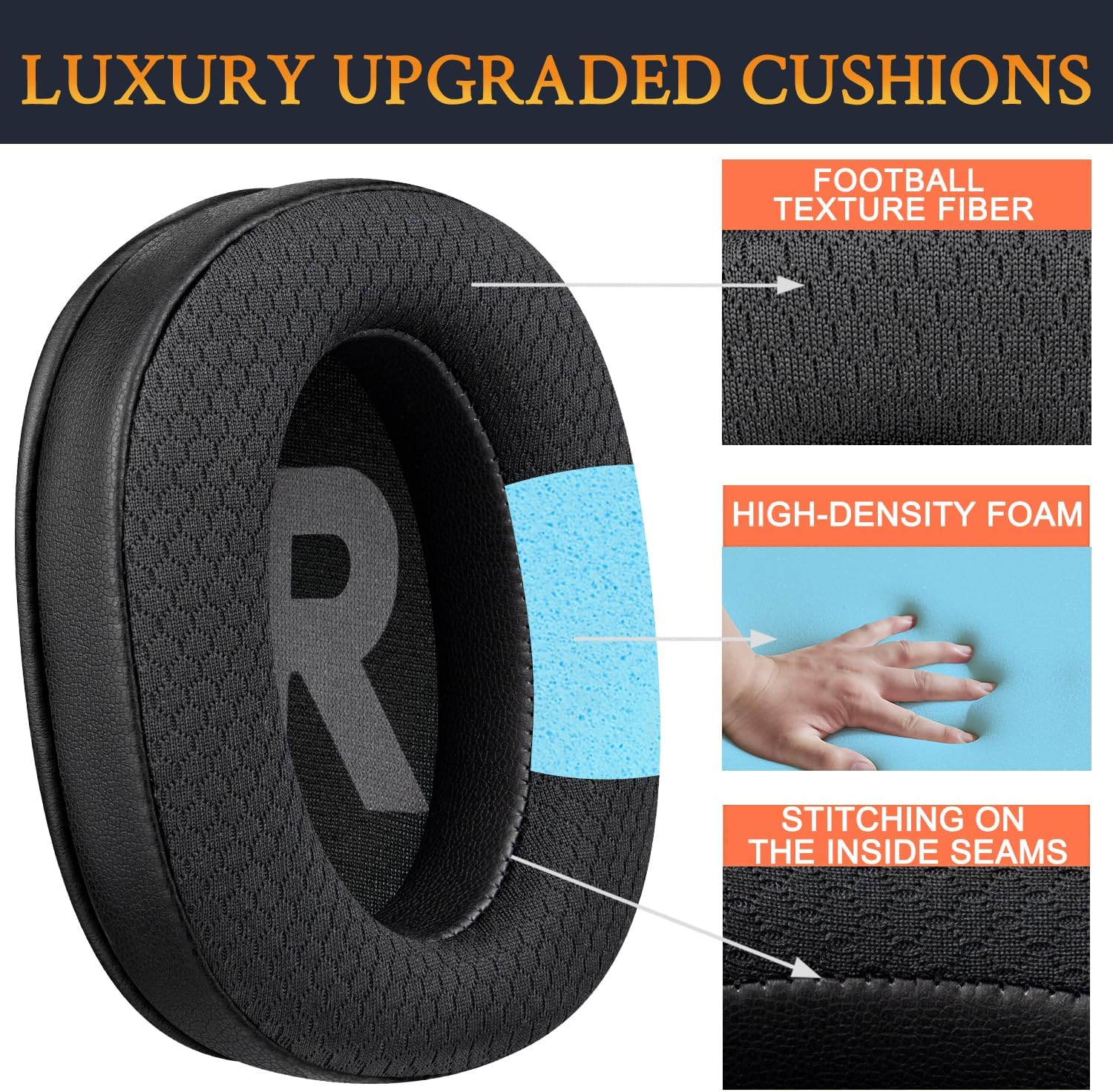 SOULWIT Mesh Fabric Replacement Earpads Cushions for Plantronics (Poly) Rig 600 Pro (HS/HX), Rig 700(HD/HX/HS), Rig 700 Pro(Hs/Hx), Rig 800(HD/HS/LX), Rig 800 Pro(Hd/Hx/Hs), Rig 900 Max HX Headset