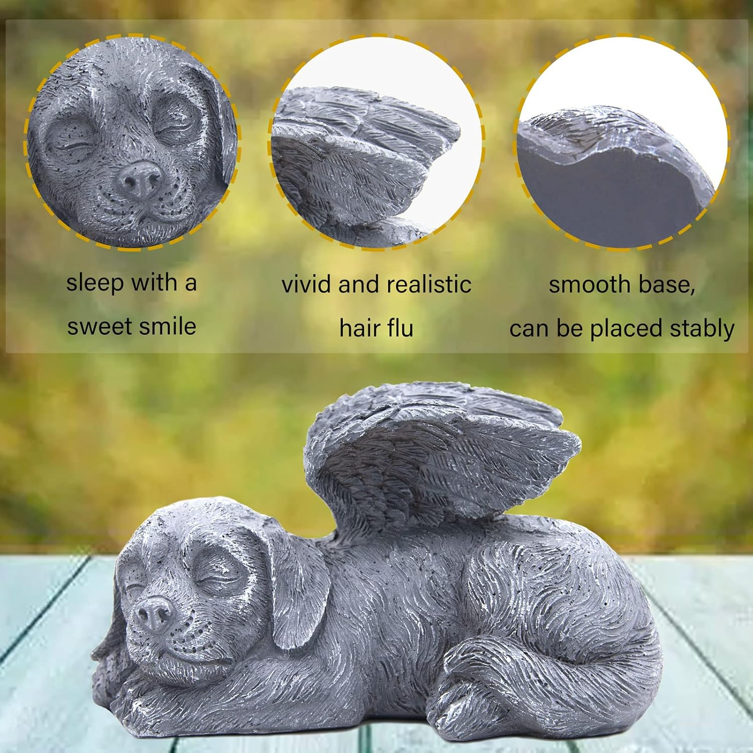 Lhybtm Dog Angel, Sleeping Dog, Sleeping Angel Dog, Grave Ornament for Resin, Angel Wings for Pets, Memorial Stone Heart, Resin Grave Ornament Statue for Home (11.5 X 5.5 X 6.3 Cm) image number 3