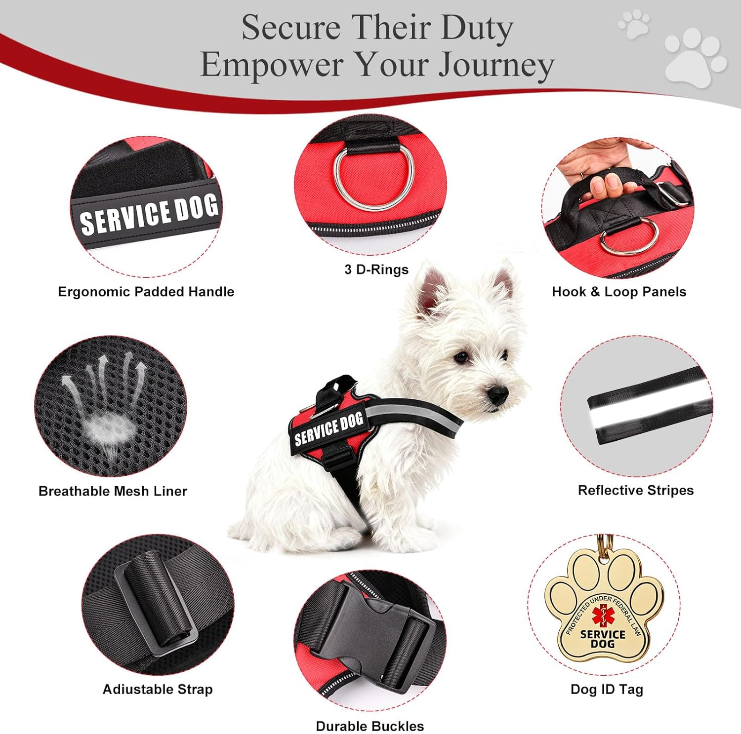 Opstin Service Dog Vest, ID Tag + 50 ADA Information Cards, Service Dog Harness in Sizes X Small to XX Large, Metal Dog Tag Has Ruggedized Clip, 2-Sided Service Animal Cards,Esa Accessory Set Small