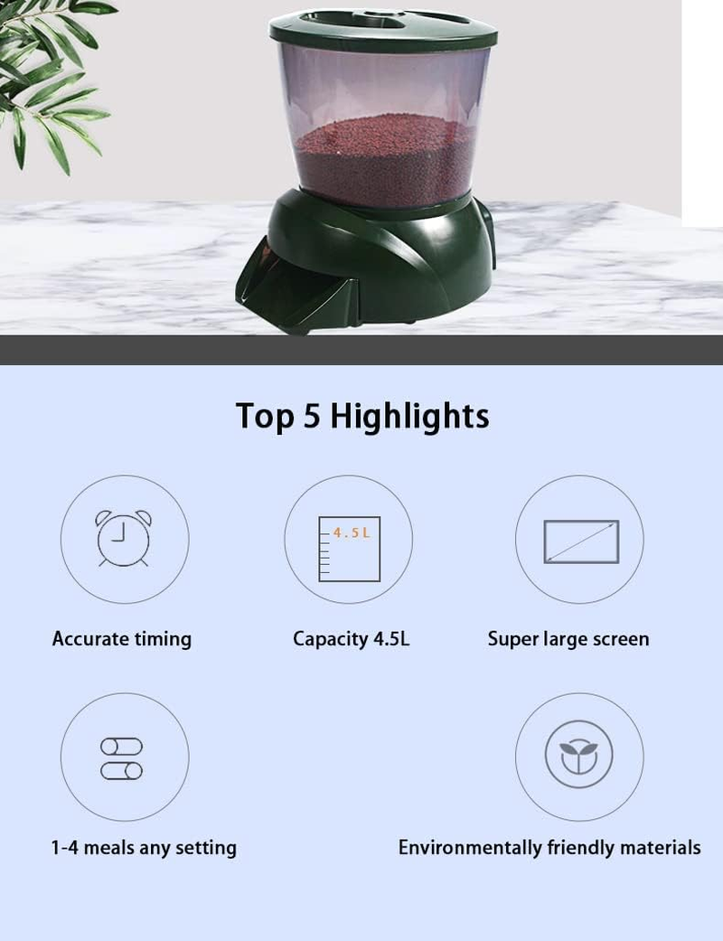 4.5L Automatic Fish Feeder, Pond Fish Feeder, Outdoor Fish Food Dispenser, Large Moisture Proof Timer Feeding Food Dispenser -Battery Powered image number 1