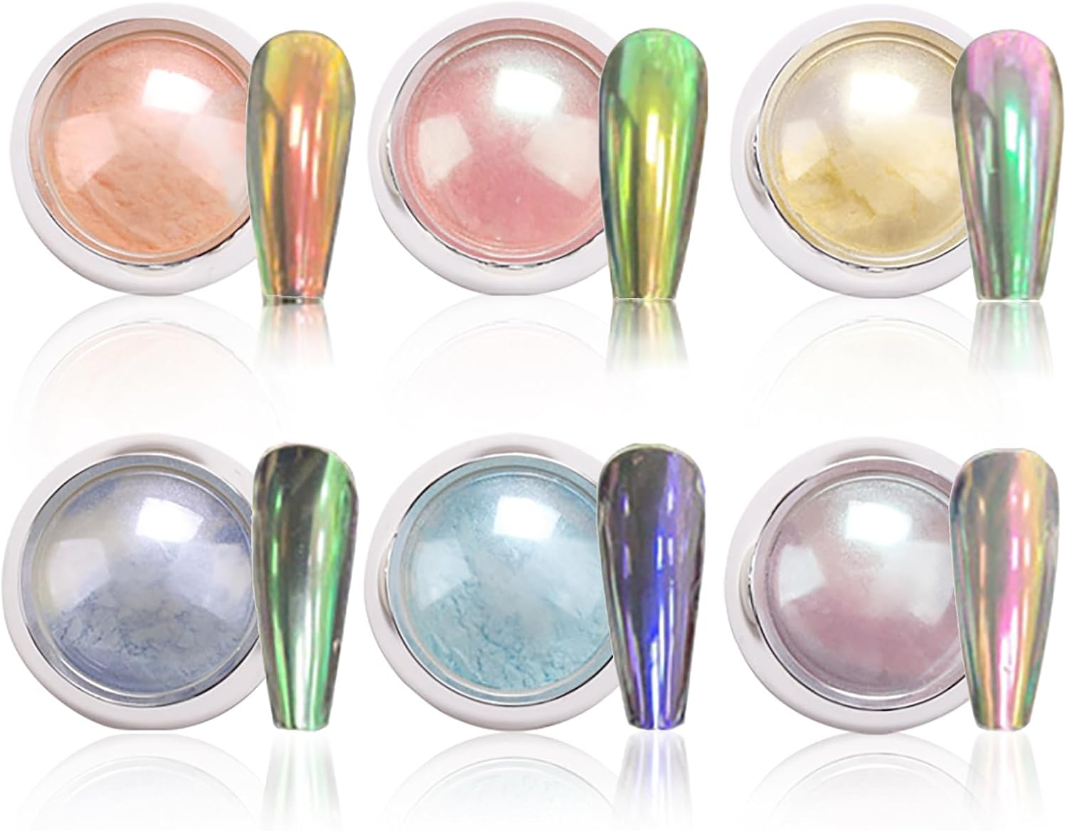 Welhammsae 16 Colors Chrome Nail Powder, Metallic Mirror Effect，Holographic Aurora Pigment, Rainbow Neon Pearl Nail Glitter for Gel Polish Art Decoration Accessories