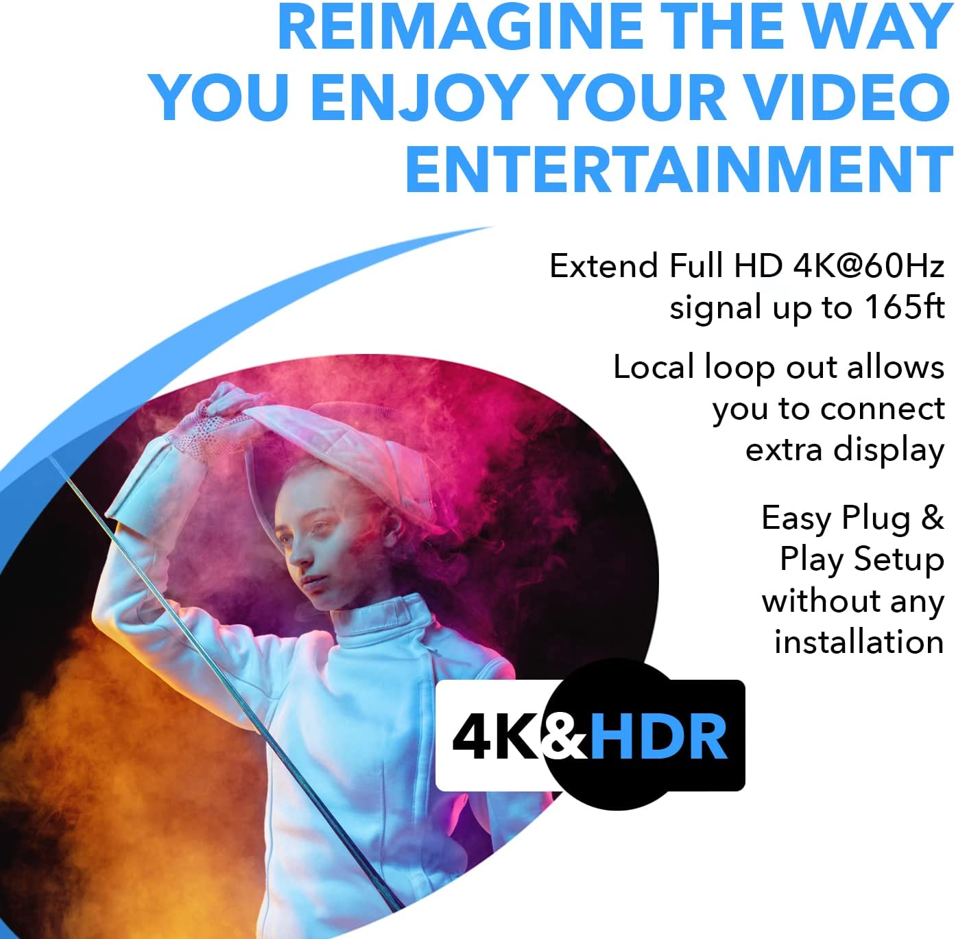 Orei HDMI Extender Ultrahd over Single Cat6/Cat7 Cable 4K @ 60Hz with HDR & IR Control - up to 165 Ft EDID Management image number 3