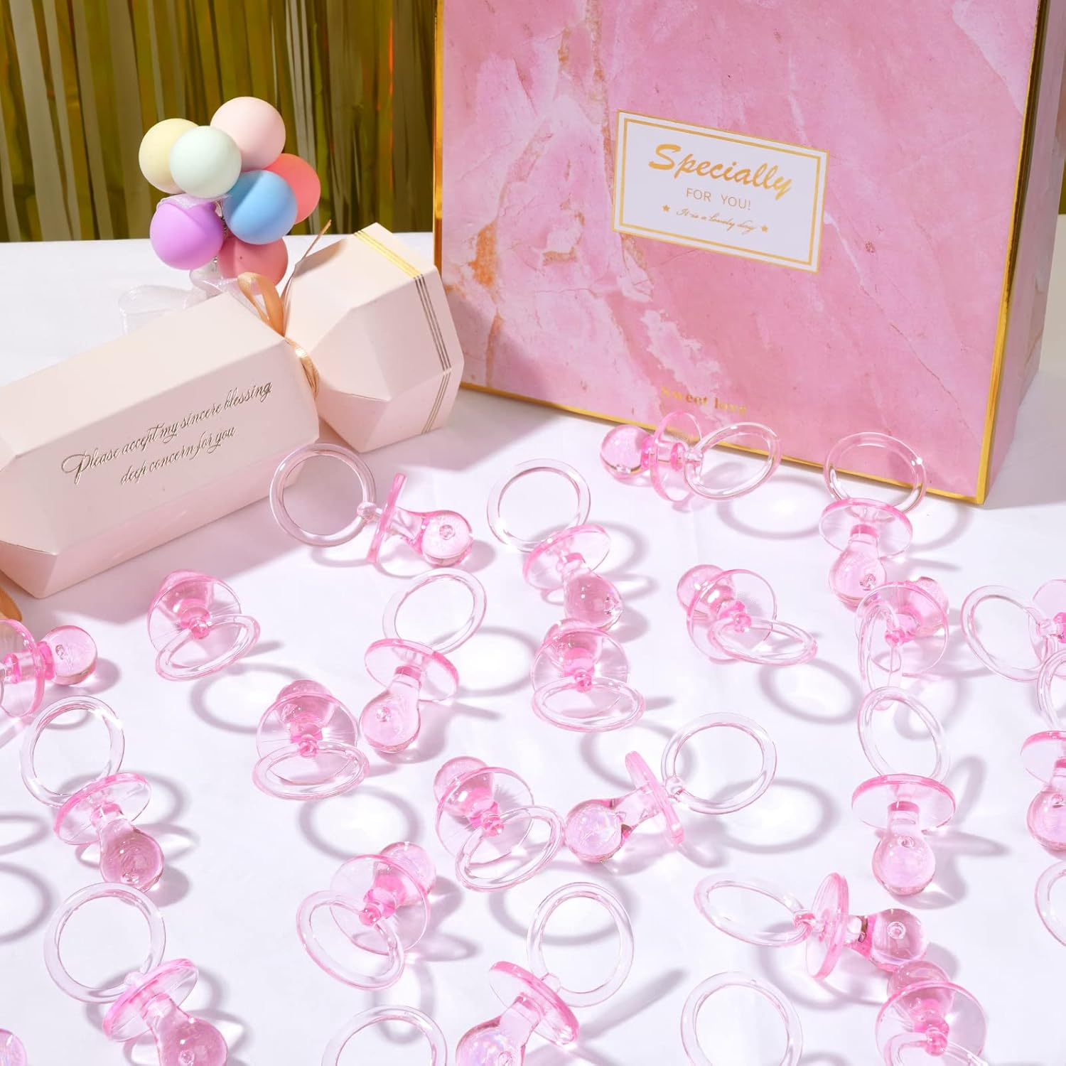 50 Pieces 2.75 Inch Baby Pacifier Baby Shower Plastic Pacifier for Baby Shower Pacifier, Baby Shower Gender Show Party Decoration DIY Baby Shower Birthday Party Gift (Pink) image number 3