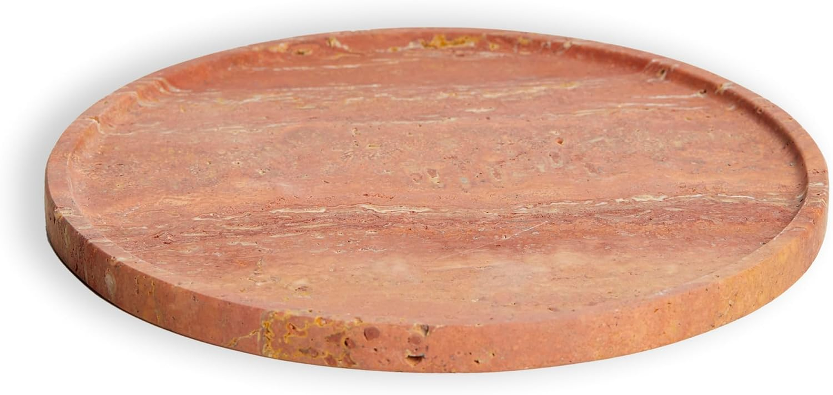 PHINILUX Travertine Marble Vanity Tray, round Ottoman Tray, Modern Decorative for Bathroom, Kitchen, Nightstand, Jewelry Dish Holder, Table Accents, Beige Travertine, Mb-Tray-T-01