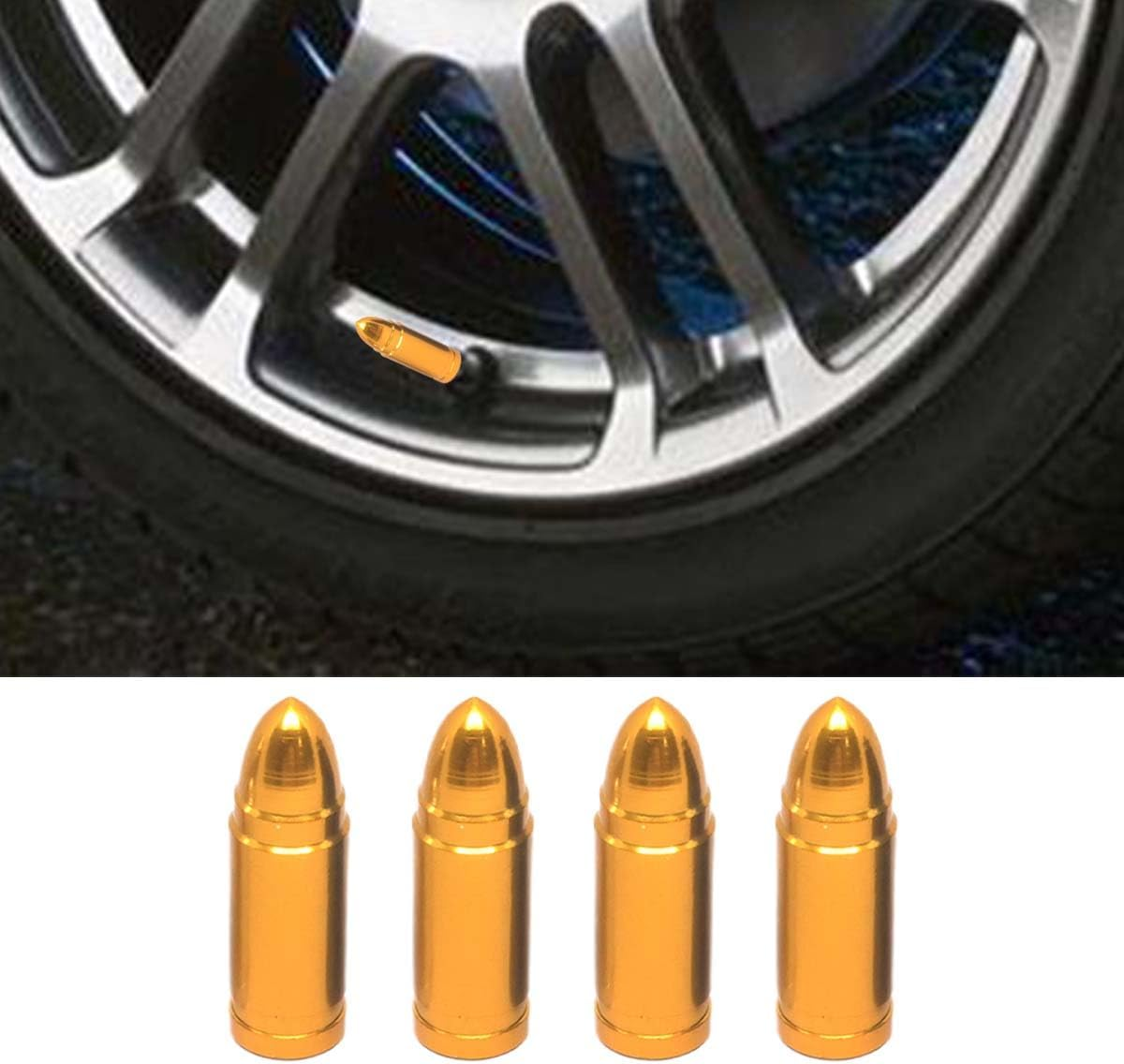 4PCS Bullet Style Tire Valve Stem Caps, Aluminum Alloy Dust Proof Tire Covers, Corrosion Resistant Auto Valve Stem Covers Universal for Trucks Motorcycles Bicycles SUV (Red)