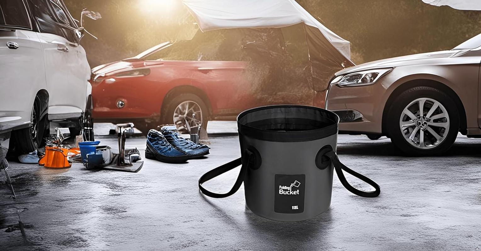 BANCHELLE Collapsible Bucket Water Container Portable Folding Camp Wash Basin for Outdoor Traveling Hiking Fishing Car Washing Gardening Camping (Black, 12L) image number 7