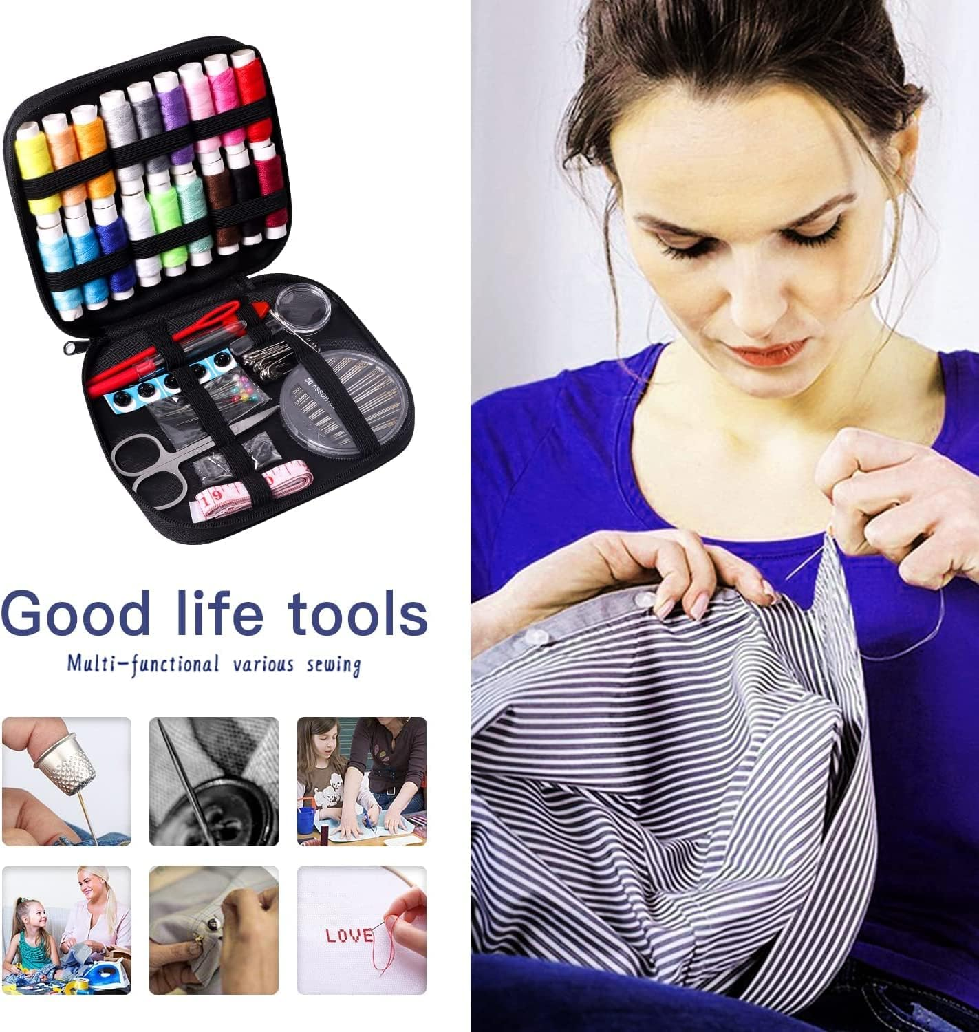 TUXWANG Sewing Kit with Sewing Accessories, Bobbins Thread, Large Format Premium Sewing, Sewing Box, Complete Sewing Kit for Beginners, Travelers image number 6