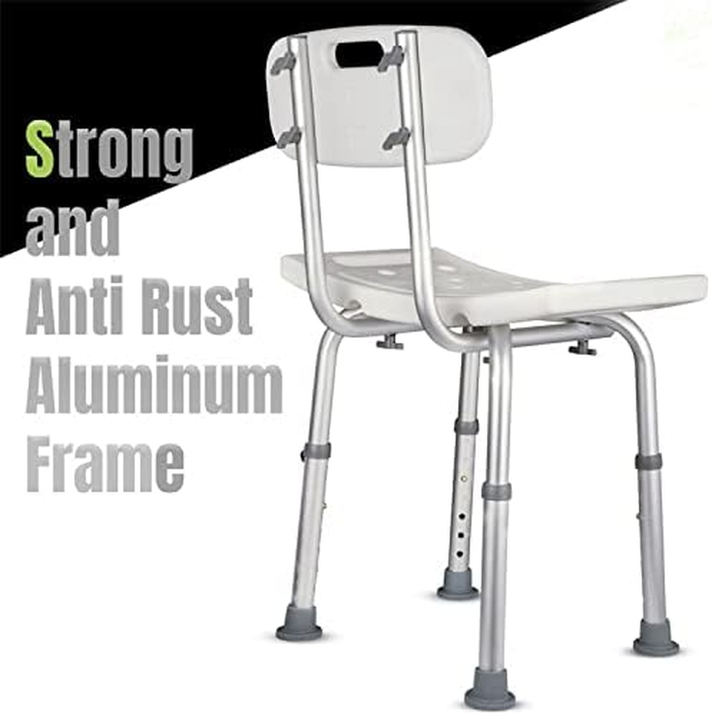 Shower Chair with Back Removable - Shower Chair Platform Anti-Slip Shower Bench, Adjustable Shower Seat for Seniors, Elderly, Handicap, Disabled, White image number 3