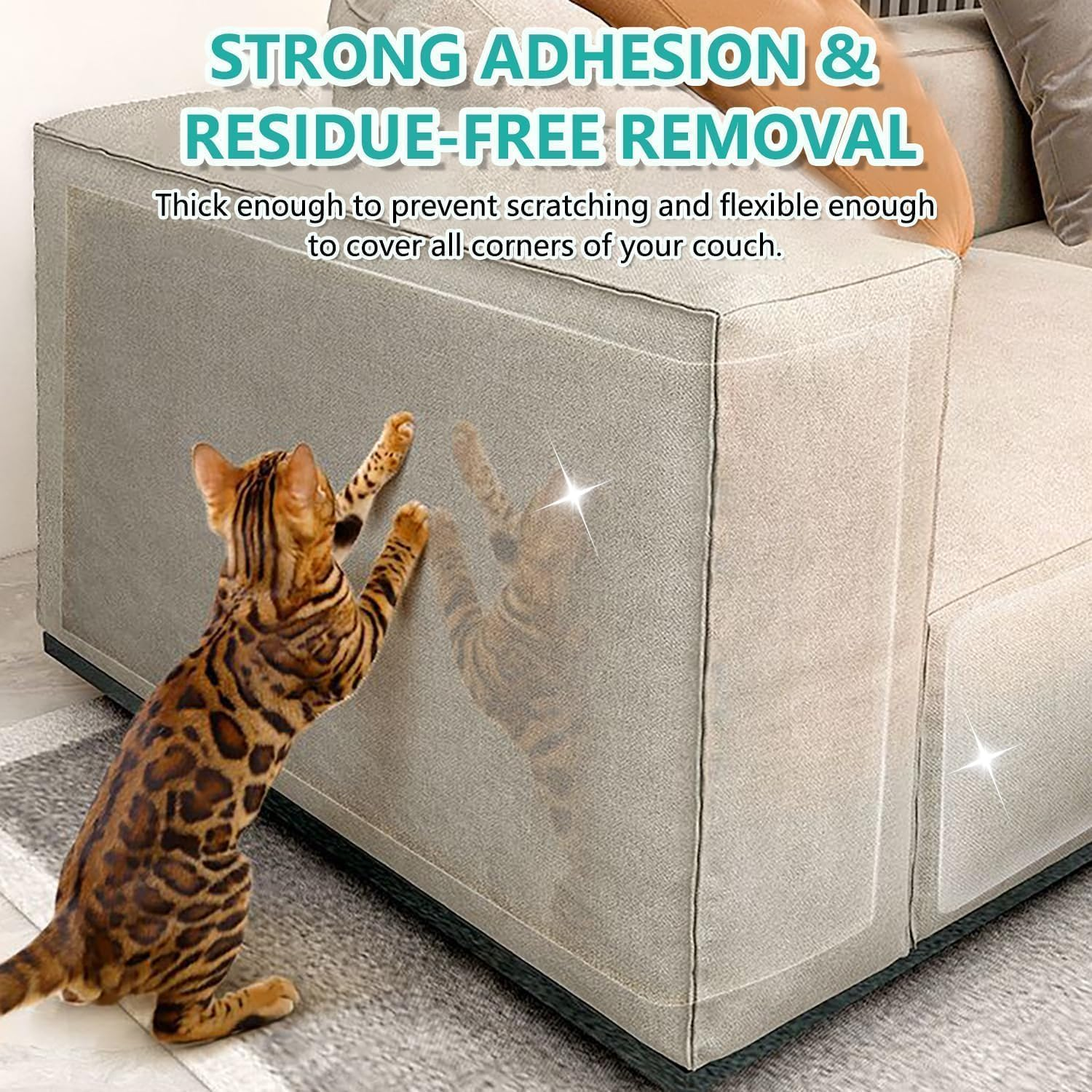 Heyinova Cat Scratch Furniture Protector,Cat Scratch Furniture Protector,100% Transparent Cat Scratches Deterrent Tape,Furniture Protector for Couch,Suitable for Sofas/Walls/Mattresses(500 * 30Cm) image number 1