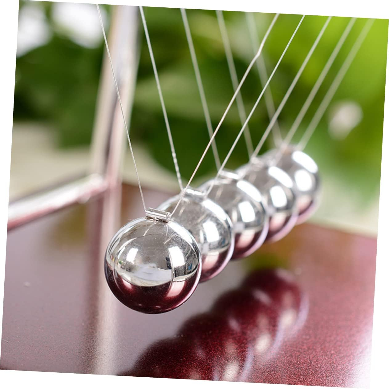 Ibasenice Pendulum Swinging Decorations - Metal Pendulum Swinging Balance Balls Newtons Cradle Balance Balls with Red Base Office Set Desk Accessories image number 5