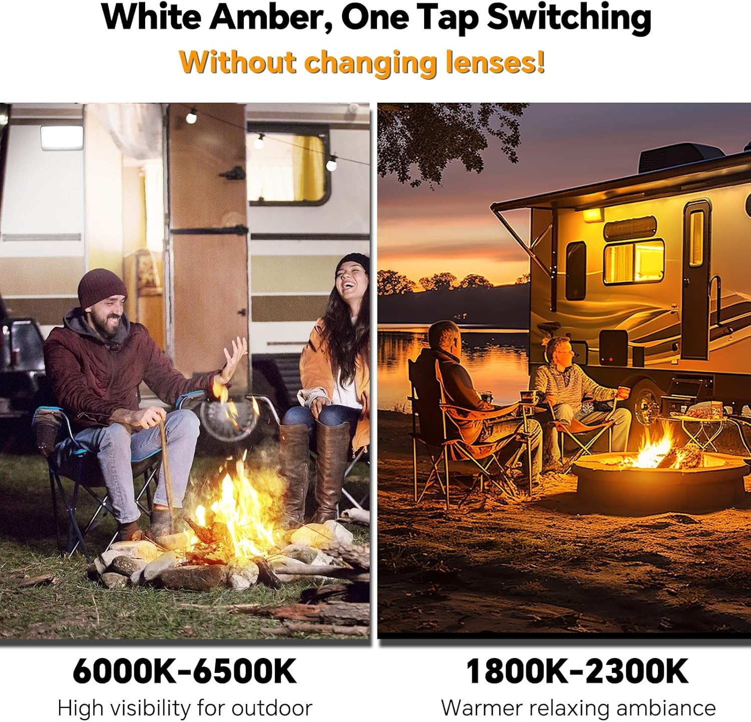 Obeaming RV Porch Light W/Switch 2CCT White Amber Switchable 12V Campervan Exterior Utility LED Replacement Light for Camper Motorhome Caravan and Truck, 410 Lumen & Red Nightlight