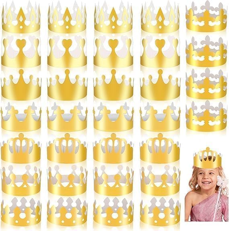 32Pcs Gold Paper Crowns, Birthday Crowns for Kids, Paper Prince Princess Crown Foil Party Crown Hat Cap for School Classroom Baby Shower Birthday Party Supplies image number 6