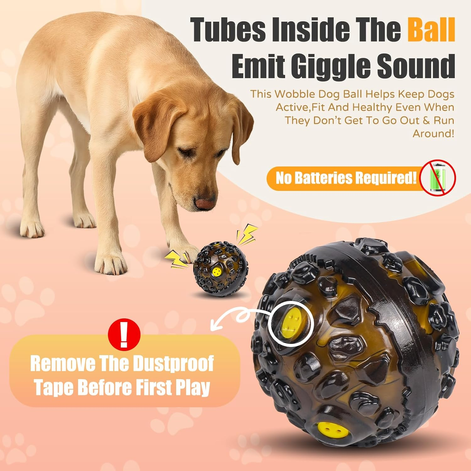 Interactive Dog Toy,Squeaky Giggling Sound,Durable for Small Medium Large Dogs,Tough Dog Ball Chew Toy,The Best Interactive Toy Ball for Dogs and Cats (Yellow) - Yellow image number 4