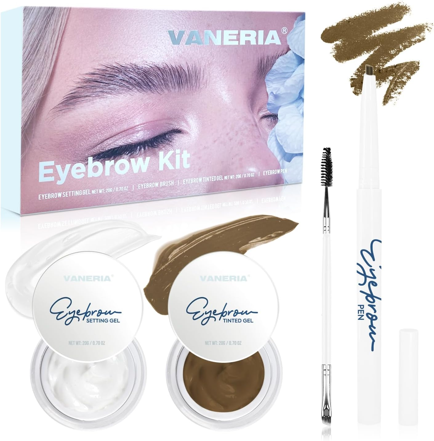 VANERIA Eyebrow Soap Kit Makeup,Shapes,Defines,Fills Brow Makeup,Eyebrow Setting Gel+Eyebrow Tinted Gel+Eyebrow Pen+Eyebrow Brush. (Light Brown) image number 3