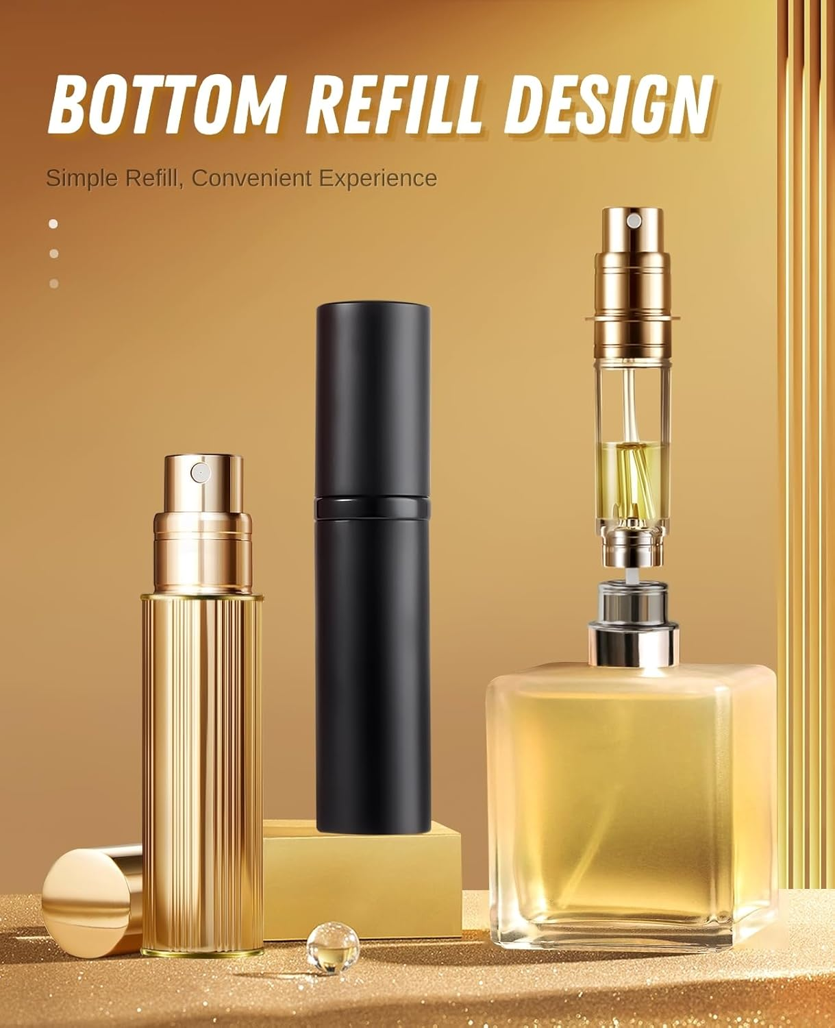 ASADAYS Perfume Atomiser Refillable - 10Ml Portable Travel Spray Bottle, Leak Proof Mini Size Perfume Atomizer Bottom Filling, Cologne Dispenser with Men and Women (CA 10Ml, Bath Rose Gold) - Cornwall Sea Blue image number 6