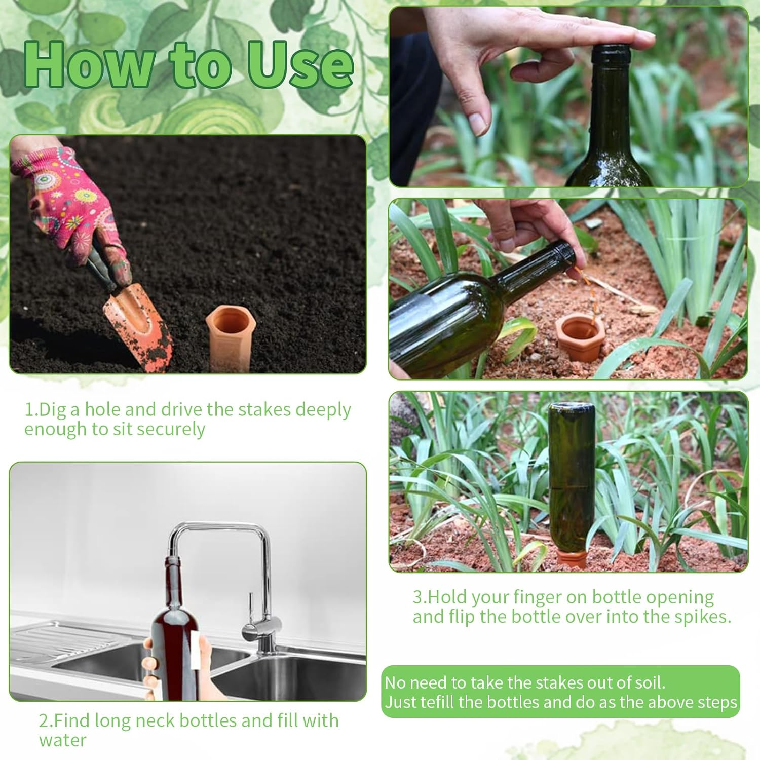 Self-Watering Plant Watering Devices, Terracotta Plant Watering Stakes, Automatic Slow-Release Water Drippers, Self Watering Vacation Irrigation Plant Spikes for Indoor & Outdoor Plants (6 Pack)