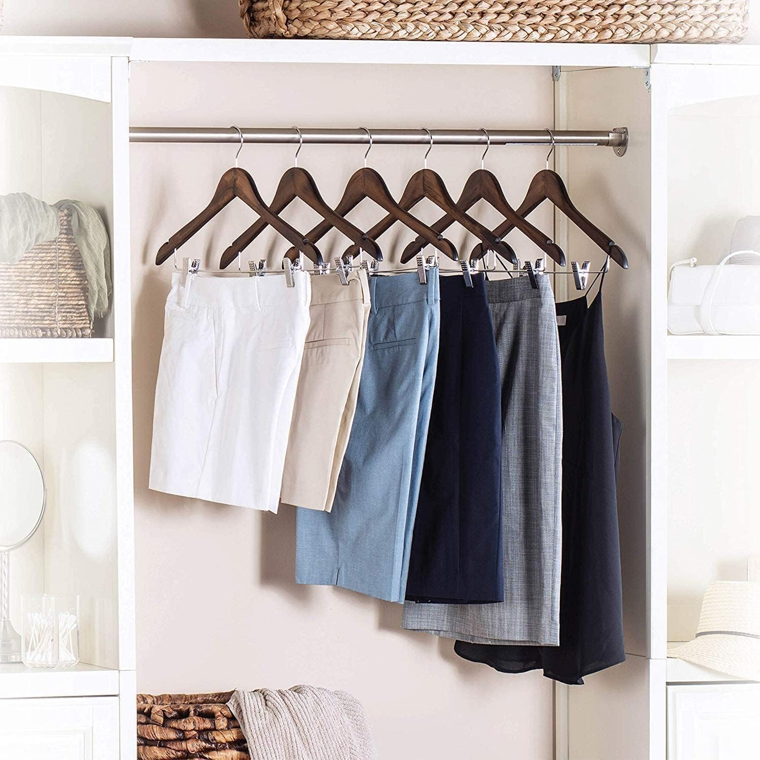 20 Pack Wooden Hangers with Clips High-Grade Wooden Suit Hangers Skirt Hangers with Clips S Wood Hanger with Durable Metal Clips for Blouse, Dress, Coat, Jacket (Vintage, 20) - 10Pcs Natural image number 6