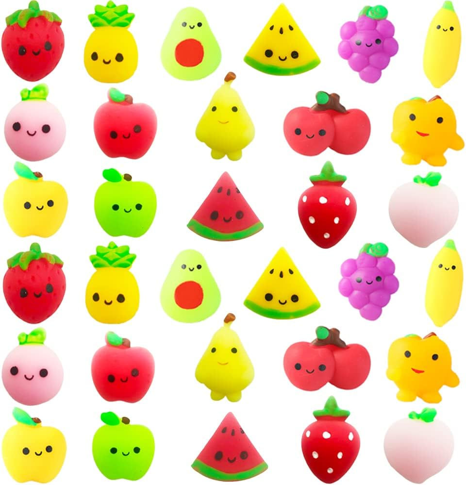 32Pcs Mochi Squishy Toys Set for Kids, Mini Squishies Kawaii Fruit Squeeze Toys Pack Cute Stress Relief Anxiety Toys for Boys Girls