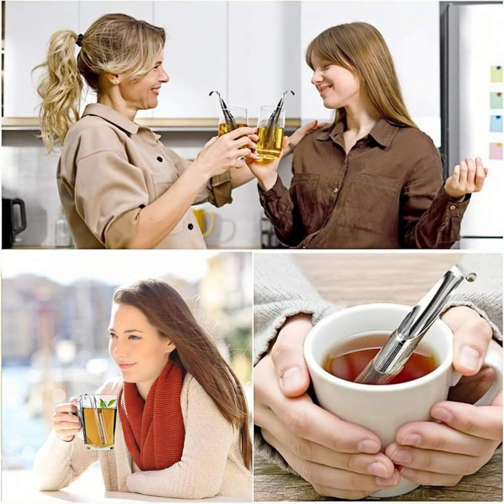 Jindizi Stainless Steel Stick Pipe Tea Steeper Strainer, with Cleaning Brush, Silver, 2 Pack image number 5