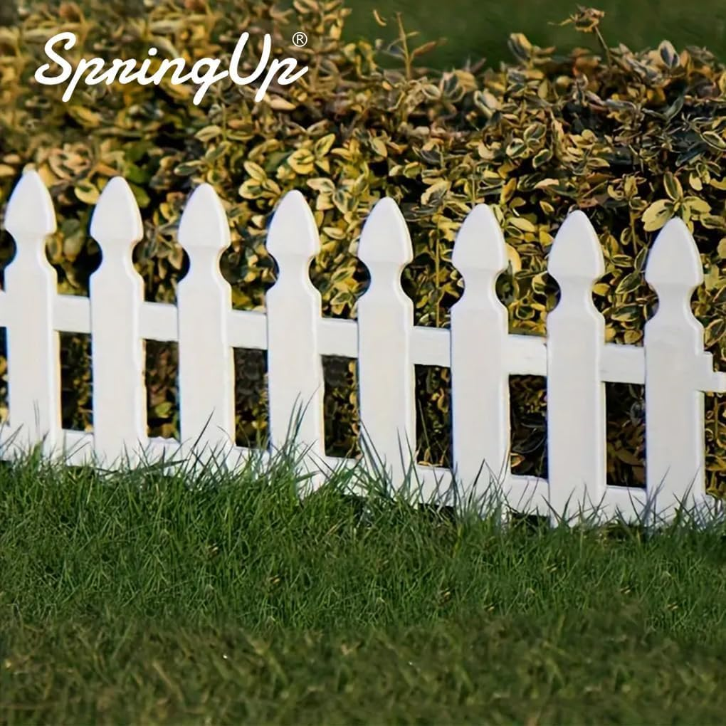 Springup 4Pcs/Set 48X29Cm(Each) No Dig Fence Border Insert White Plastic Fence Garden Picket Fence Edgings Lawn Flowerbeds Plant Borders Outdoor Landscape Decor Yard & Patio image number 5