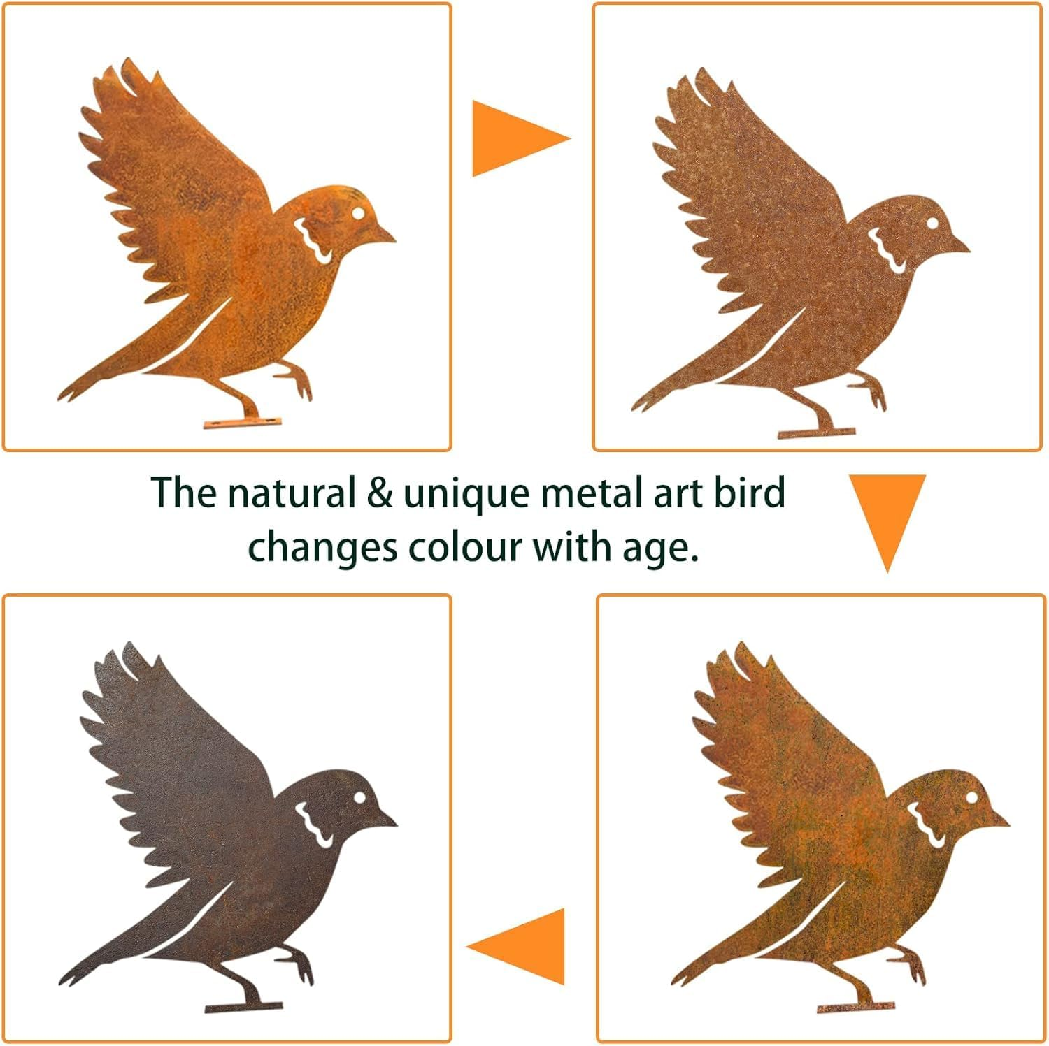 Rusty Bird Silhouette with Rusty Patina Birds Decoration Lifelike Metal Birds Garden Ornaments Silhouette Simulation Bird Figurine Rustic Outdoor Patio Yard Adornment