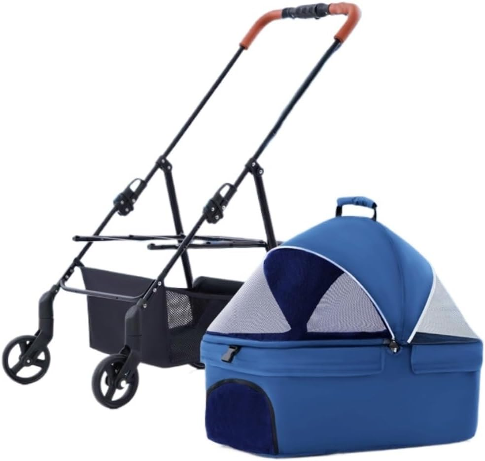 Pet Stroller Dog Stroller Cat Stroller Folding Pet Stroller, up to 44Lbs Dog Folding Stroller, 4 Wheels Dog Cat Puppy Stroller for Medium Small Pet Dog Pram Dog Cat(Color:Blue)