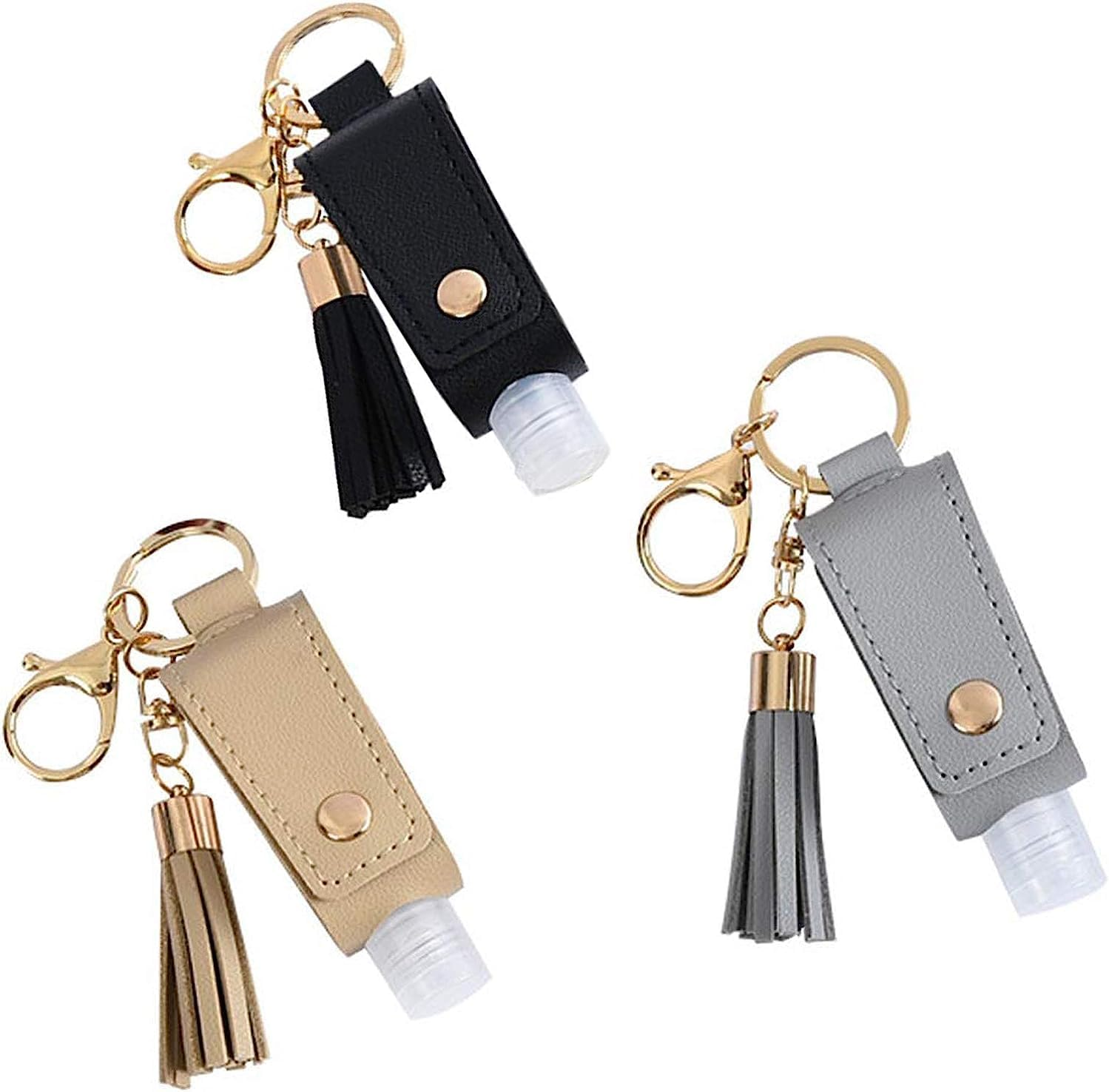 Portable Empty Travel Bottle Keychain Hand Sanitizer Bottle Holder 3 Pack 1Oz / 30Ml Small Squeeze Bottle Refillable Containers for Toiletry Shampoo Lotion Soap (Black+Grey+Khaki) image number 2
