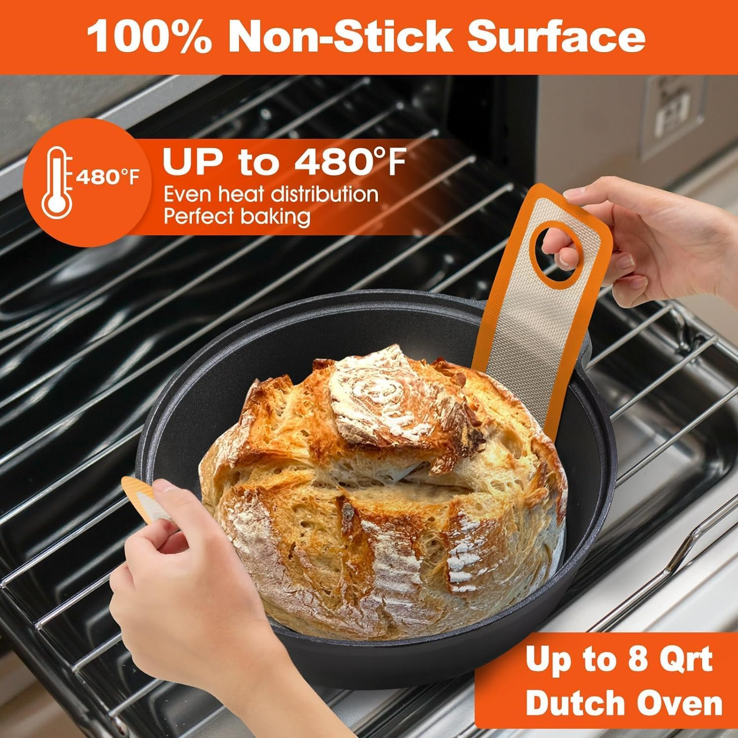 2PCS Sourdough Silicone Bread Sling,Silicone Baking Mat for Dutch Oven,With Long Handles Bread Mat Set,Non Stick & Easy Clean Baking Mat to Transfer Sour Dough Easily image number 2