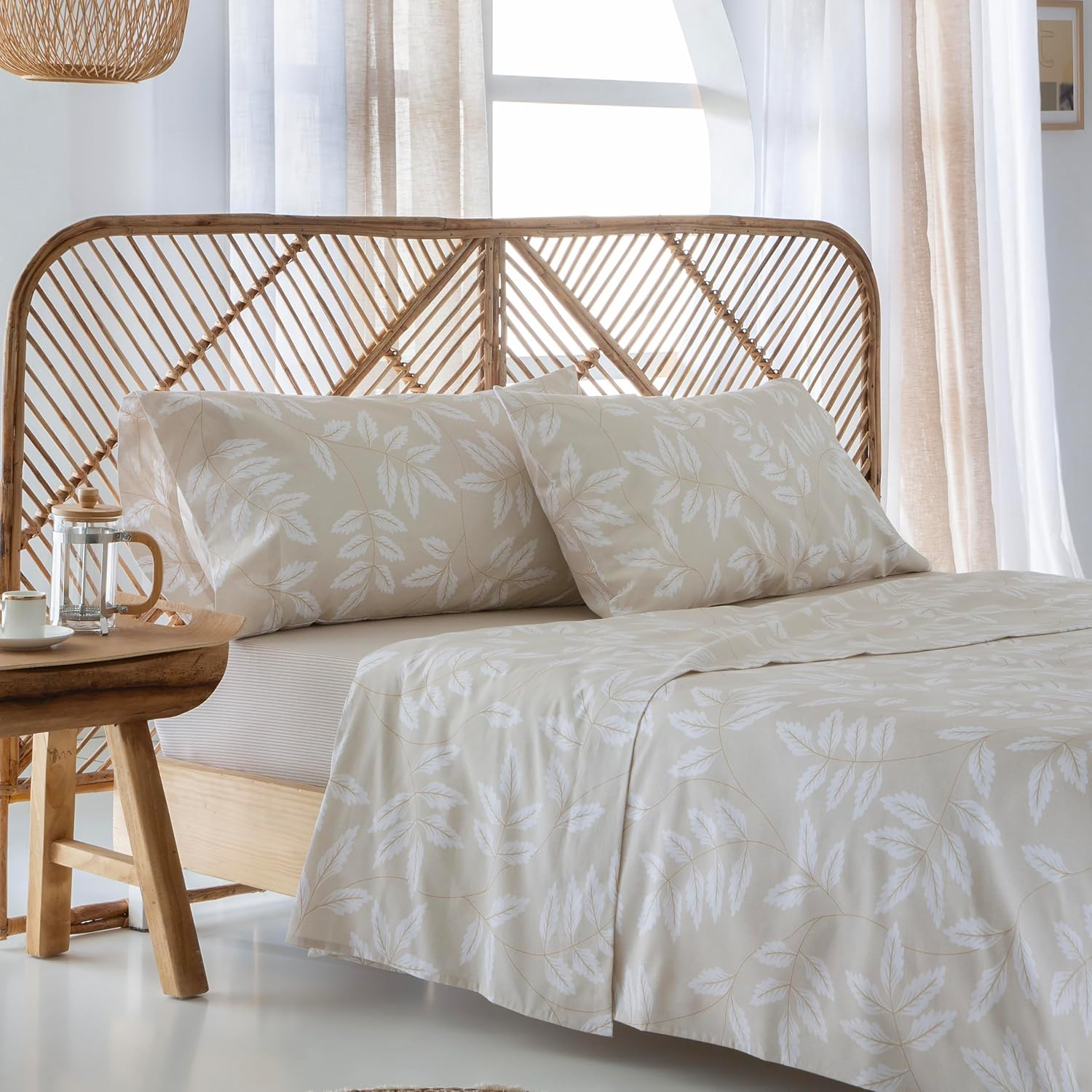 COTTON Artean Organic Cotton Beige Batan Duvet Cover Set for 180 X 190/200 Cm Bed Includes Flat Sheet + 2 Pillowcases + Fitted Sheet 100% Organic Cotton GOTS Certified image number 6