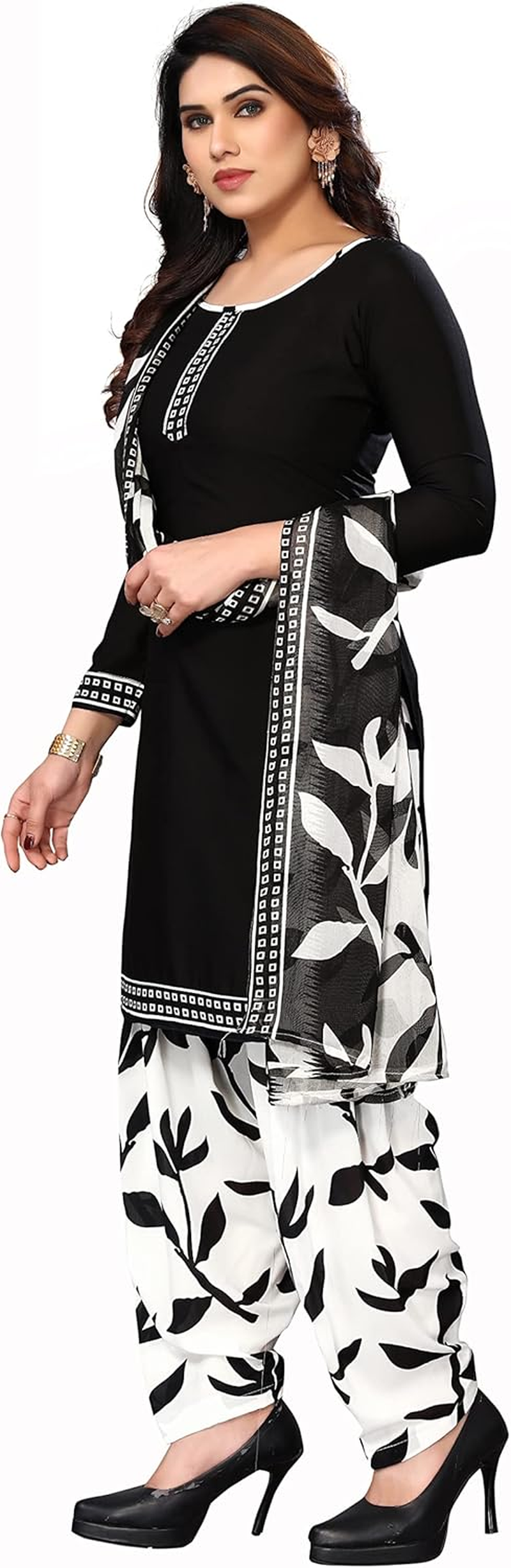 Yashika Women'S Crepe Printed Unstitched Salwar Suit Dress Material with Dupatta(New-Ekani BLACK), Black05, One Size image number 2