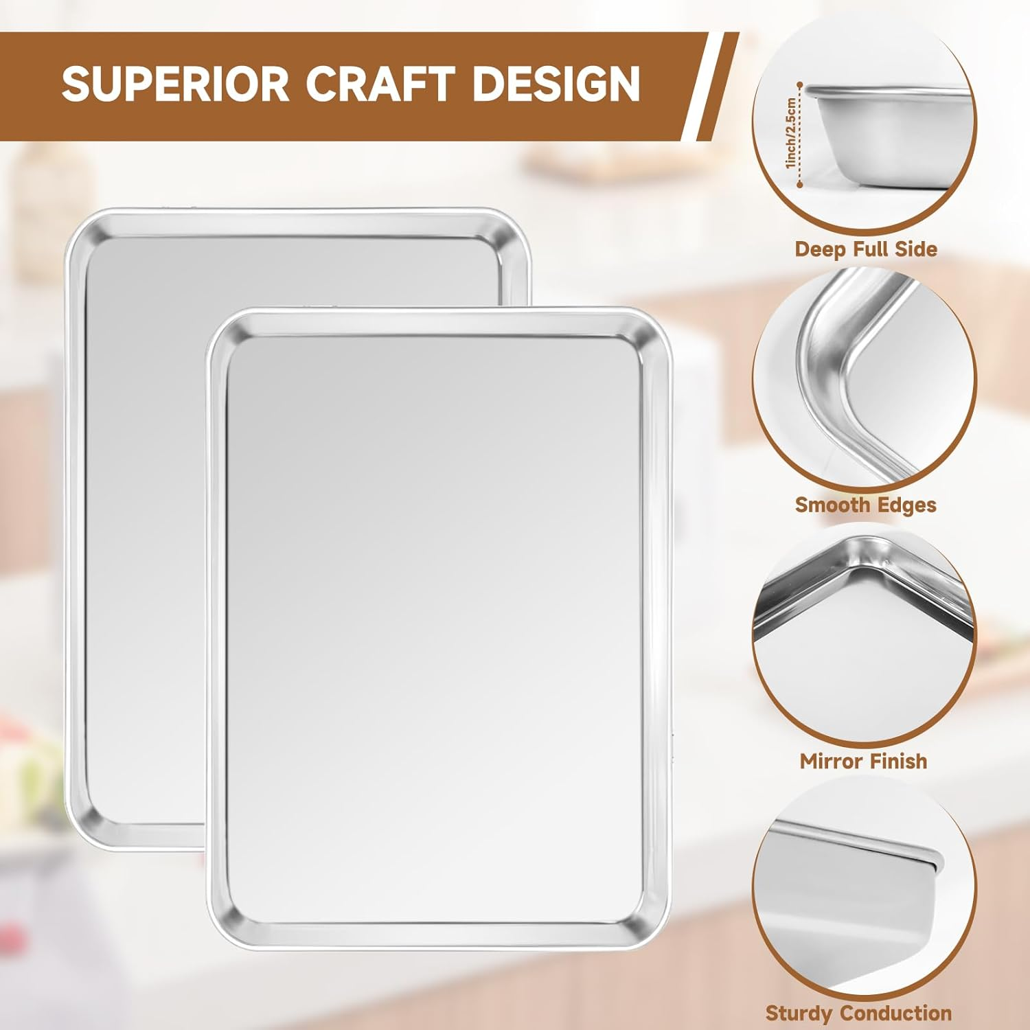 SAILESI Baking Sheet with Rack Set [2 Baking Pans + 2 Cooling Racks], Stainless Steel Cookie Sheet with Wire Rack, Baking Sheet Oven Tray Nonstick Baking Pan with Grid Rack, 44 X 31 X 2.5Cm image number 2