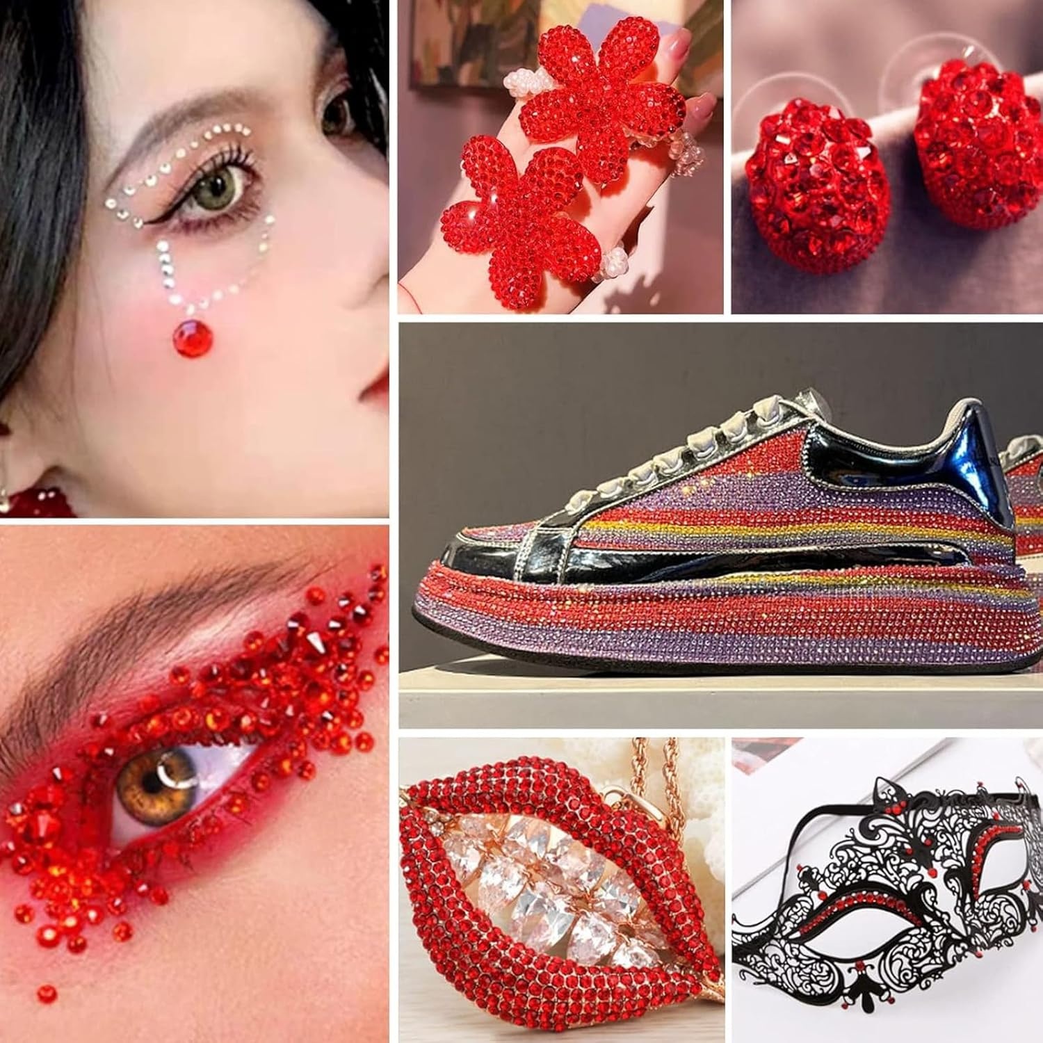 10000Pcs Rhinestone Gems Kit (2 Boxes 6 Sizes), 1.5-4.8Mm Nail Gems Flatback Rhinestone for Crafts, Red Rhinestones with Picking Pen and Tweezers for Crafts Decoration and Jewelry Making