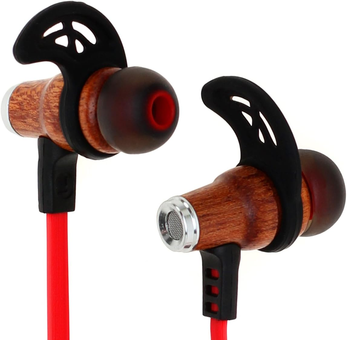 Symphonized NRG Bluetooth Wireless Wood In-Ear Noise-Isolating Headphones, Earbuds, Earphones with Mic & Volume Control (Red) image number 6