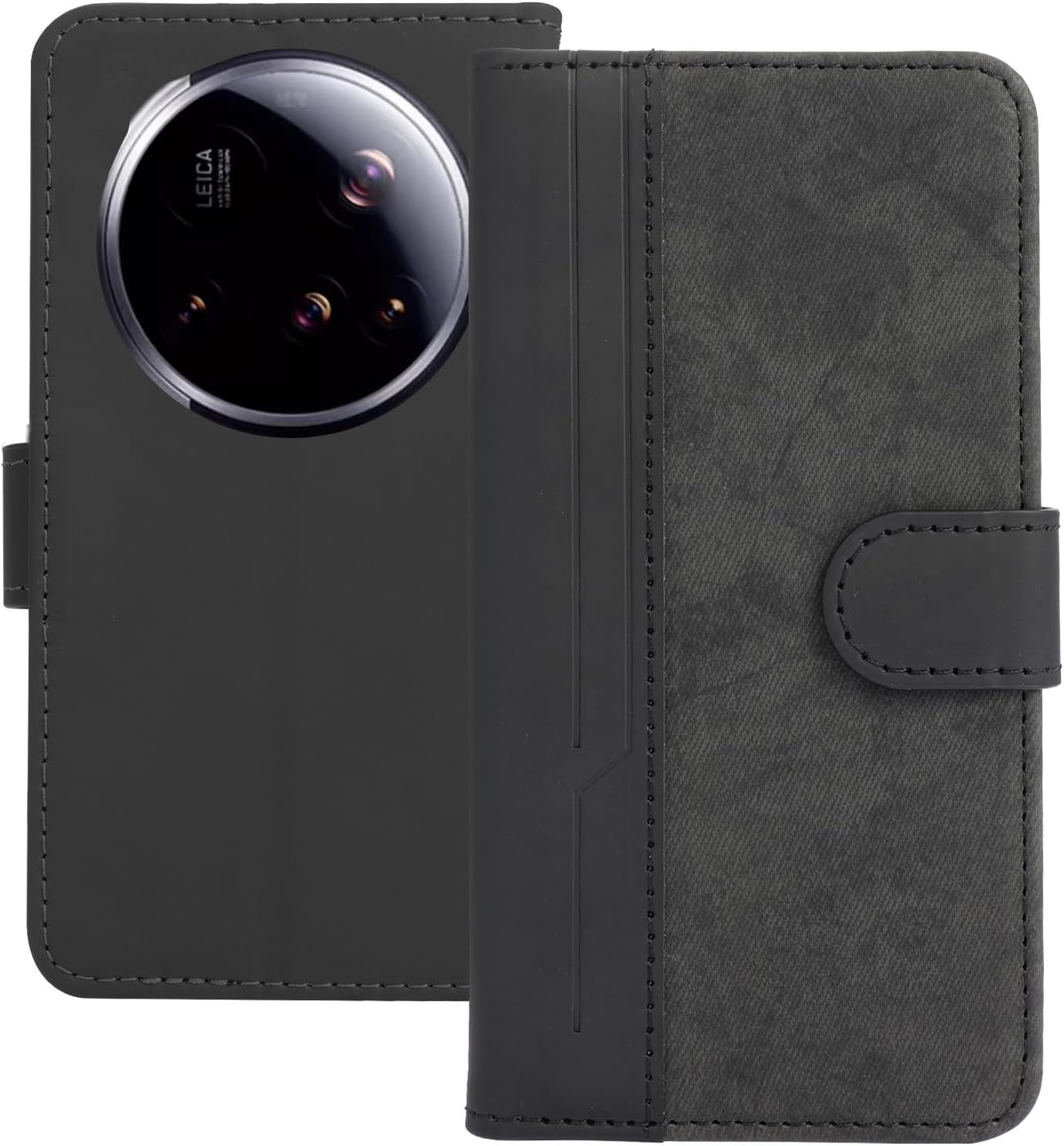 TEDTIKJT Mobile Phone Case for Xiaomi 15 Ultra 6.73 Inch Case with Stand Function Card Slot Protective PU Leather Flip Cover for Xiaomi 15 Ultra Case Foldable, Business Splicing Black image number 6