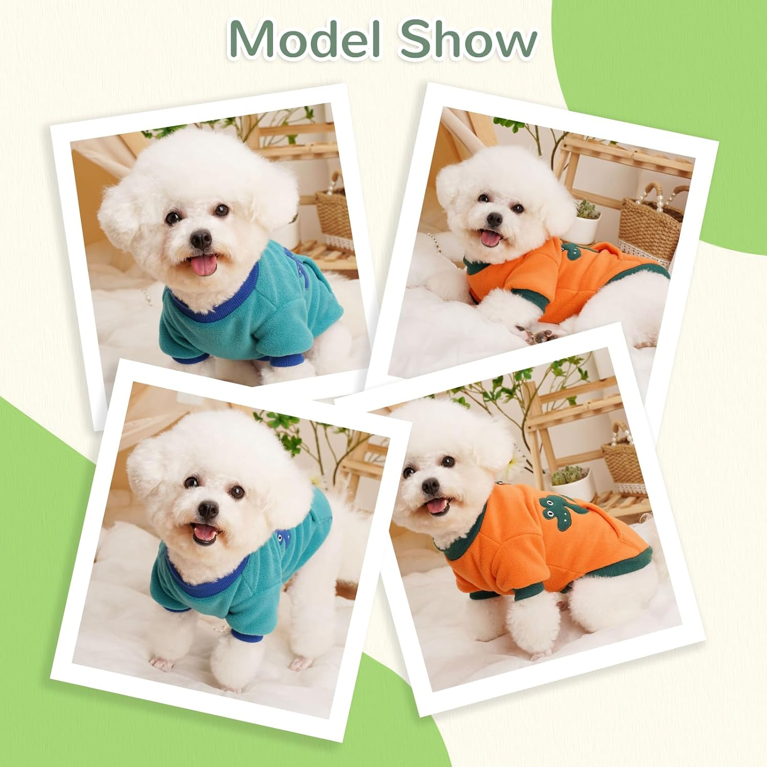 Cooshou Dog Sweater for Puppy Cats Warm Pullover Sweatshirt Cute Dinosaur Pattern Winter Clothes with Pocket for Small Dogs Cats S image number 1