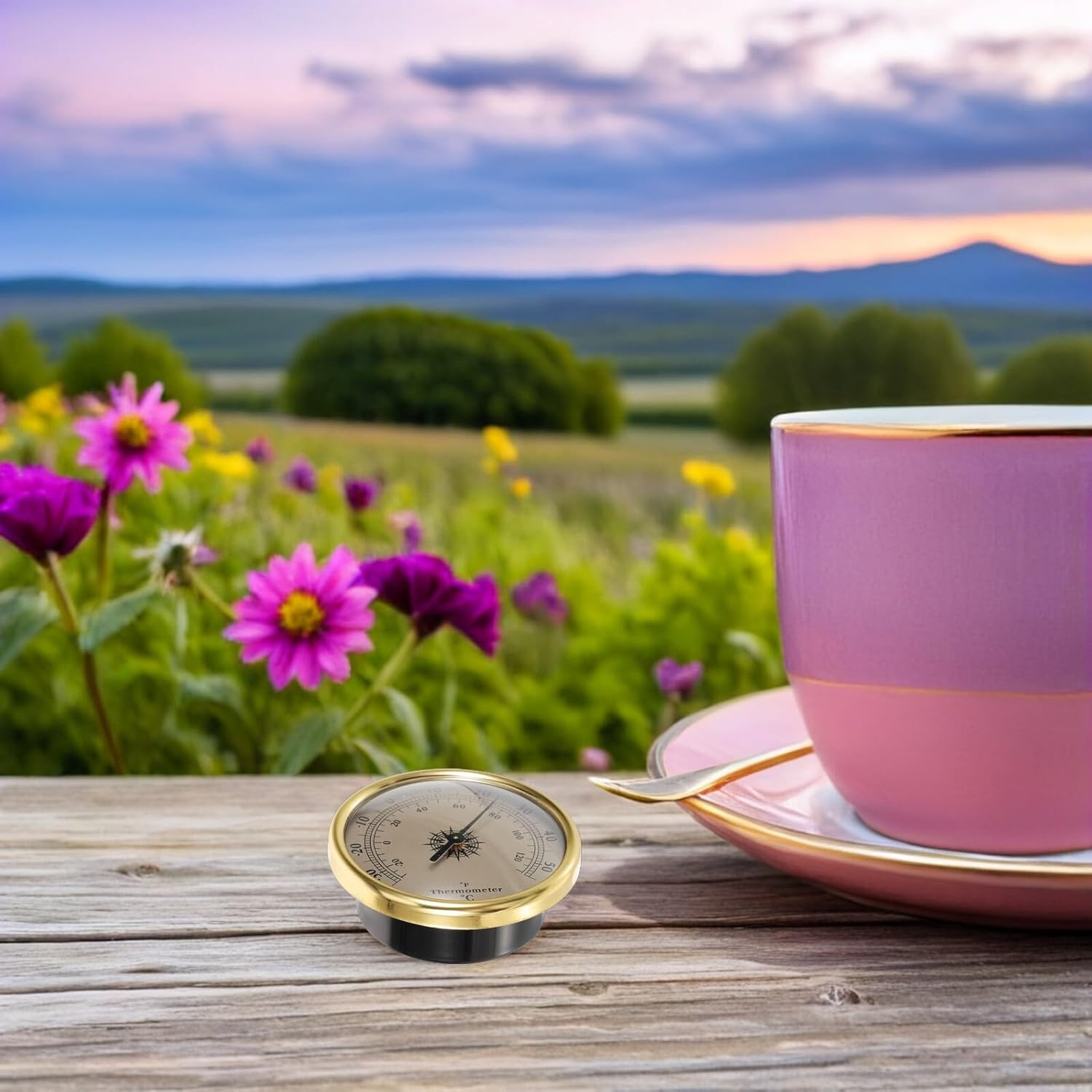 Luxshiny 2Pcs Embedded Vintage Thermometer Set, Metal round Temperature Gauge Fahrenheit Dial, Indoor Outdoor Weather Thermometer for Garden Greenhouse and Table Display