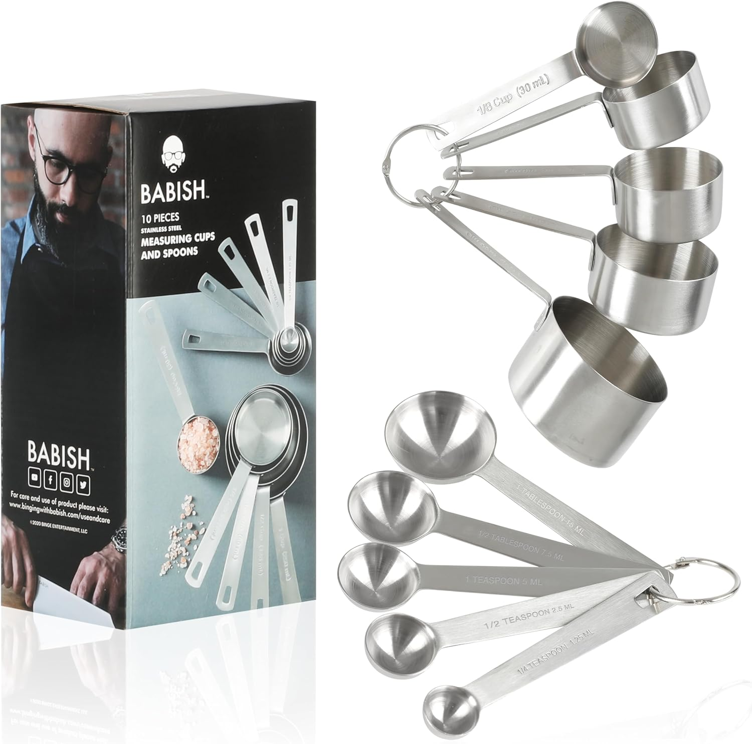 Babish 10-Piece Stainless Steel Measuring Cups & Spoon Set image number 2