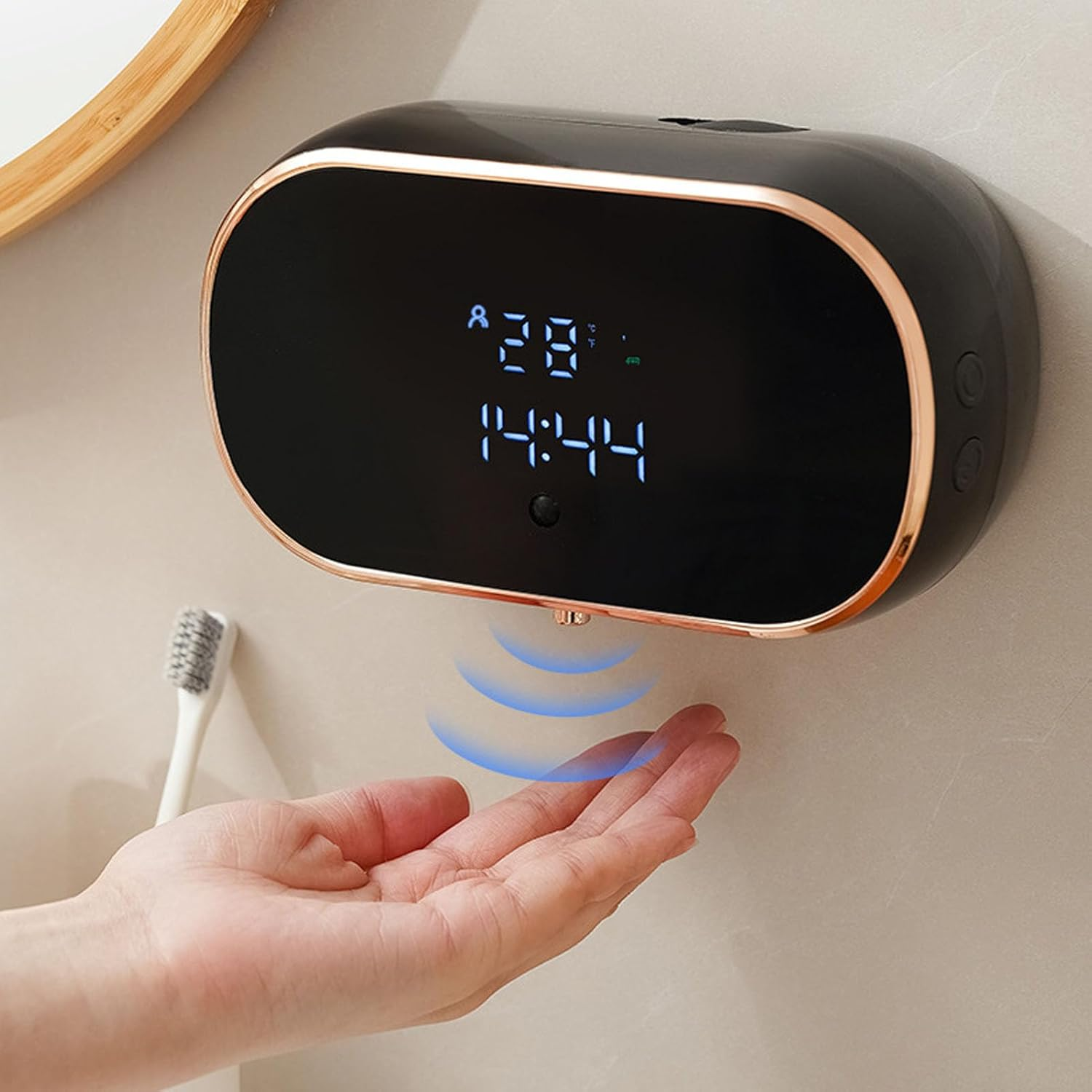 Automatic Foaming Soap Dispenser, 350Ml Touchless Hand Wash Dispenser with Adhesive, Liquid Soap Pump for Bathroom Kitchen Office, Wall Mounted USB Rechargeable (Black) image number 1