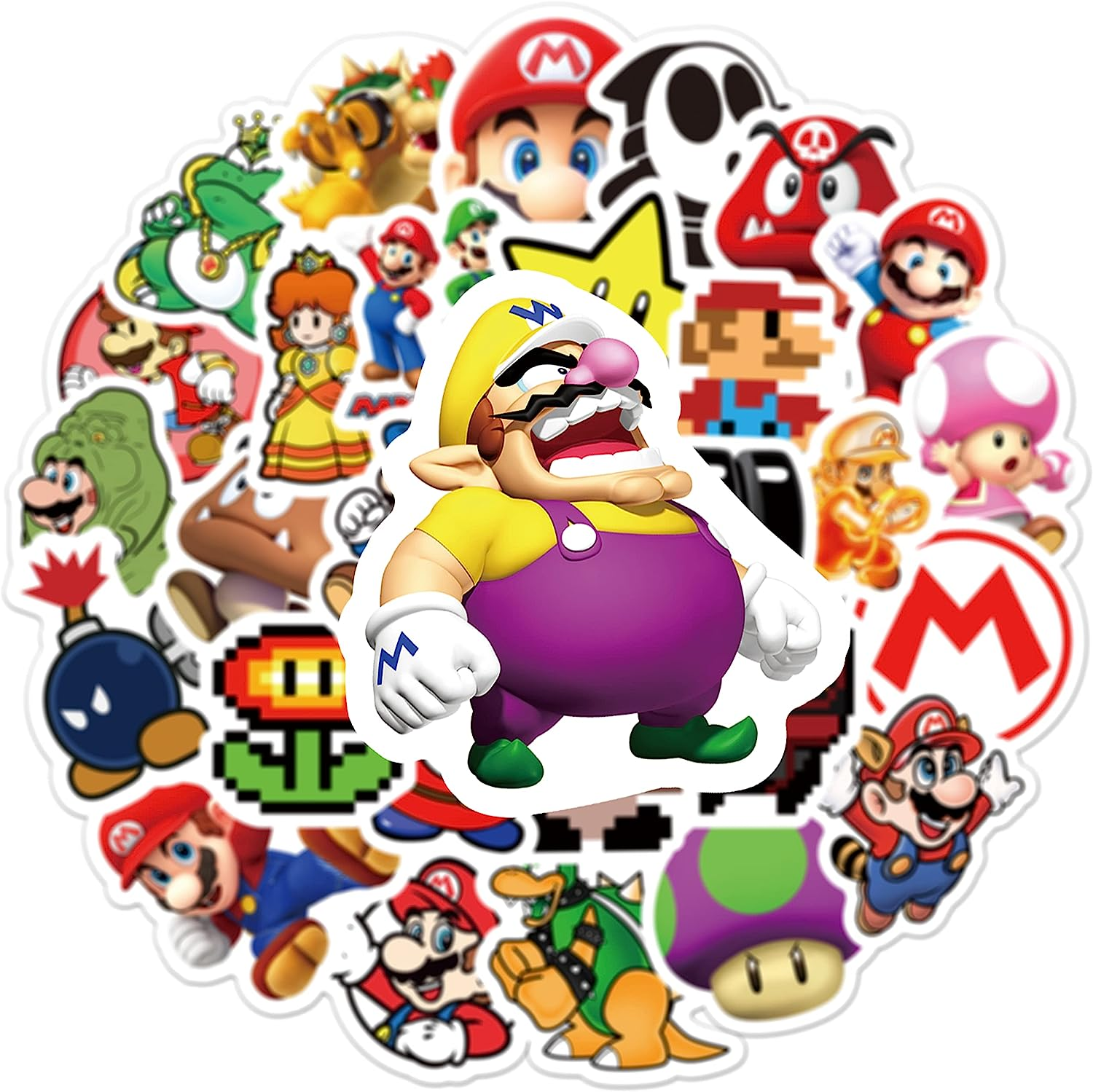 50PCS Super Mario Stickers, Vinyl Waterproof Stickers for Laptop,Bumper,Skateboard,Water Bottles,Computer,Phone,Cartoon Anime Stickers for Kids Teens Adult image number 1