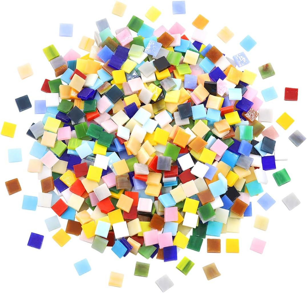 Swpeet 1 Pound Mosaic Tiles Mixed Color Mosaic Glass Pieces with Organizing Container, Genuine Mosaic Tiles Glass Pieces Mosaic Perfect for Home Decoration Crafts Supply (Panchromatic, Square) image number 6