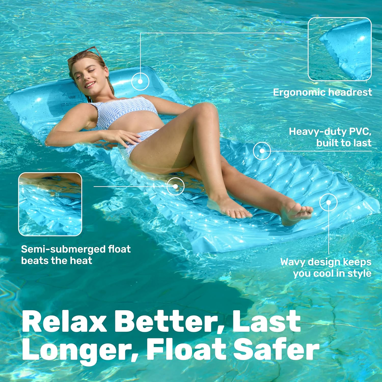 SLOOSH Inflatable Pool Floats Raft,Floating Lounge for Adults, Swimming Pool Mat with Headrest for Summer Water Beach Fun image number 5