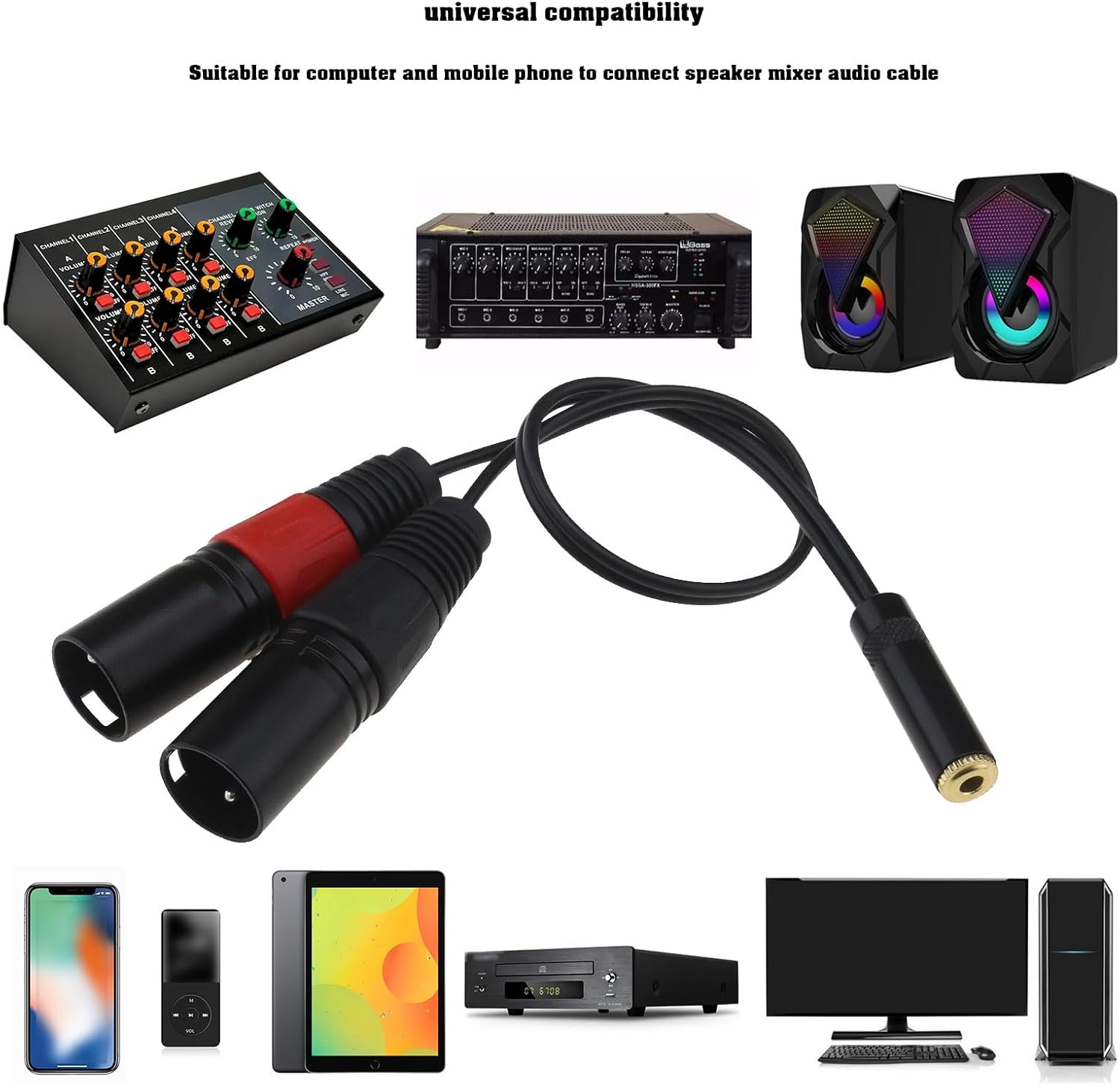 VGOL 3.5Mm 1/8 Inch Female to Dual XLR Male Microphone Cable Balanced 3.5Mm to 3Pin Dual XLR Male Stereo Short Cord for Computers/Mp3/Dvd/Tv/Radios 33.5Cm