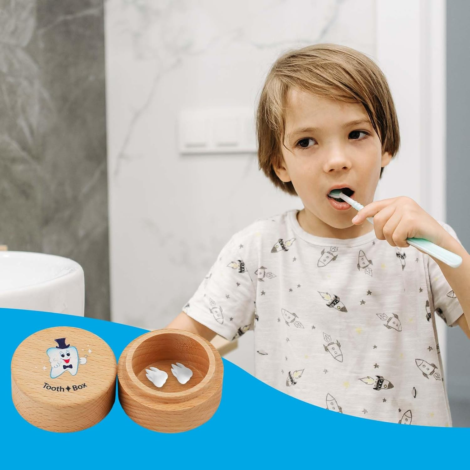 NQEUEPN Tooth Holder Fairy Box, Wooden Teeth Storage Box Tooth Keepsake Box Baby Tooth Box for Tooth Saver Container Loss Baby Boys and Girls (Boys Style) image number 1