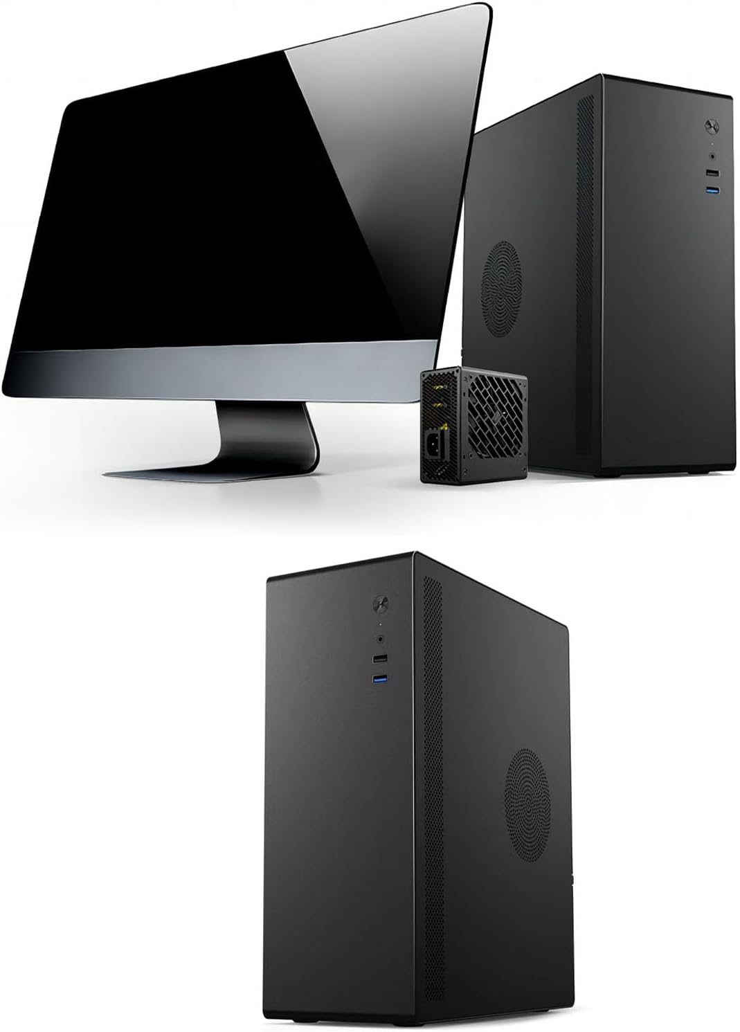 Full Black Steel Desktop Gaming PC Case, Tower Computer Chassis for MATX ITX Gaming Workstation